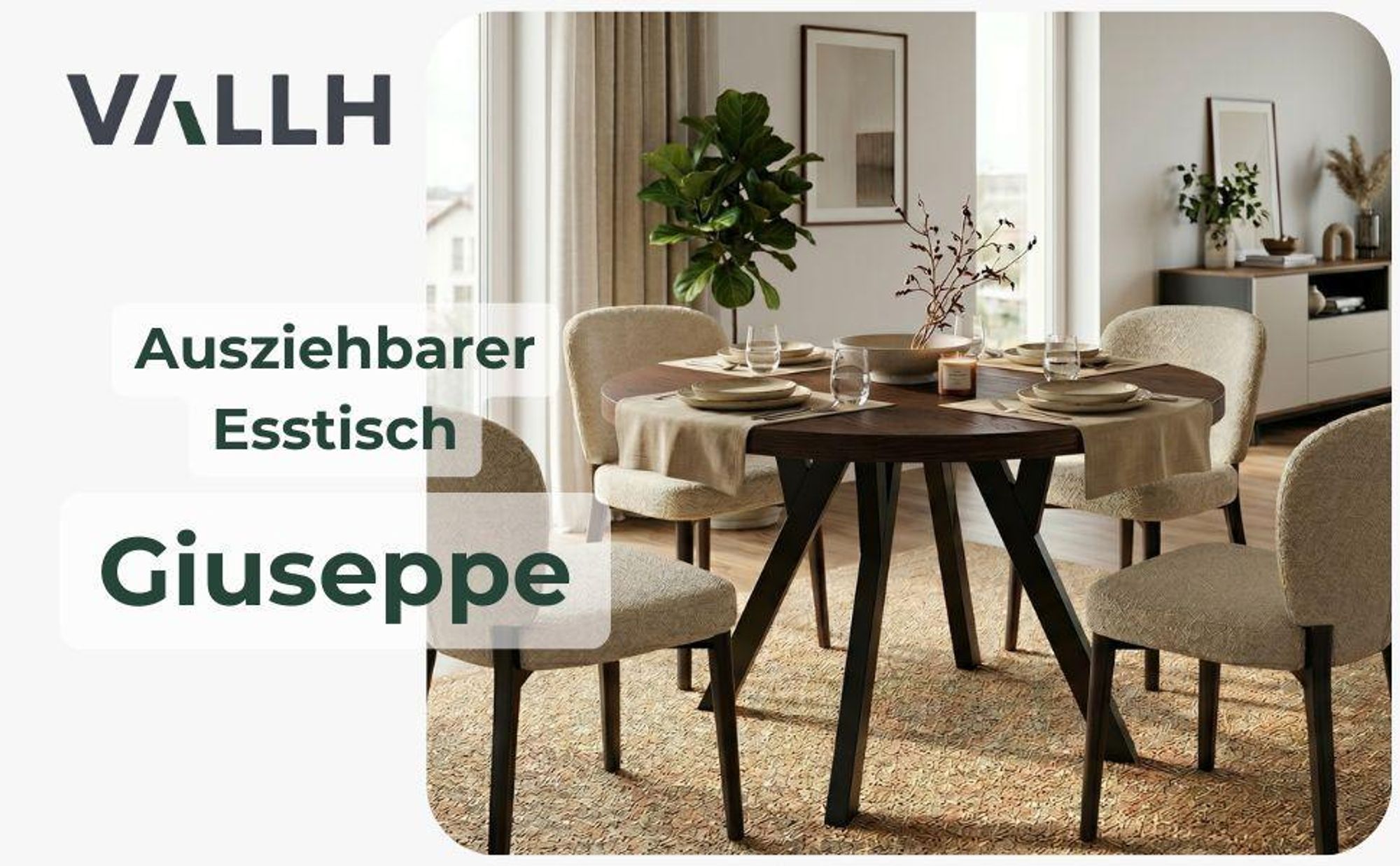 Giuseppe Runder Ausziehbarer Esstisch Durchmesser 90 / 135 / 180 cm,  Platz für 4-10 Personen Skandinavische LOFT Schwarze Holzbeine (Storm)