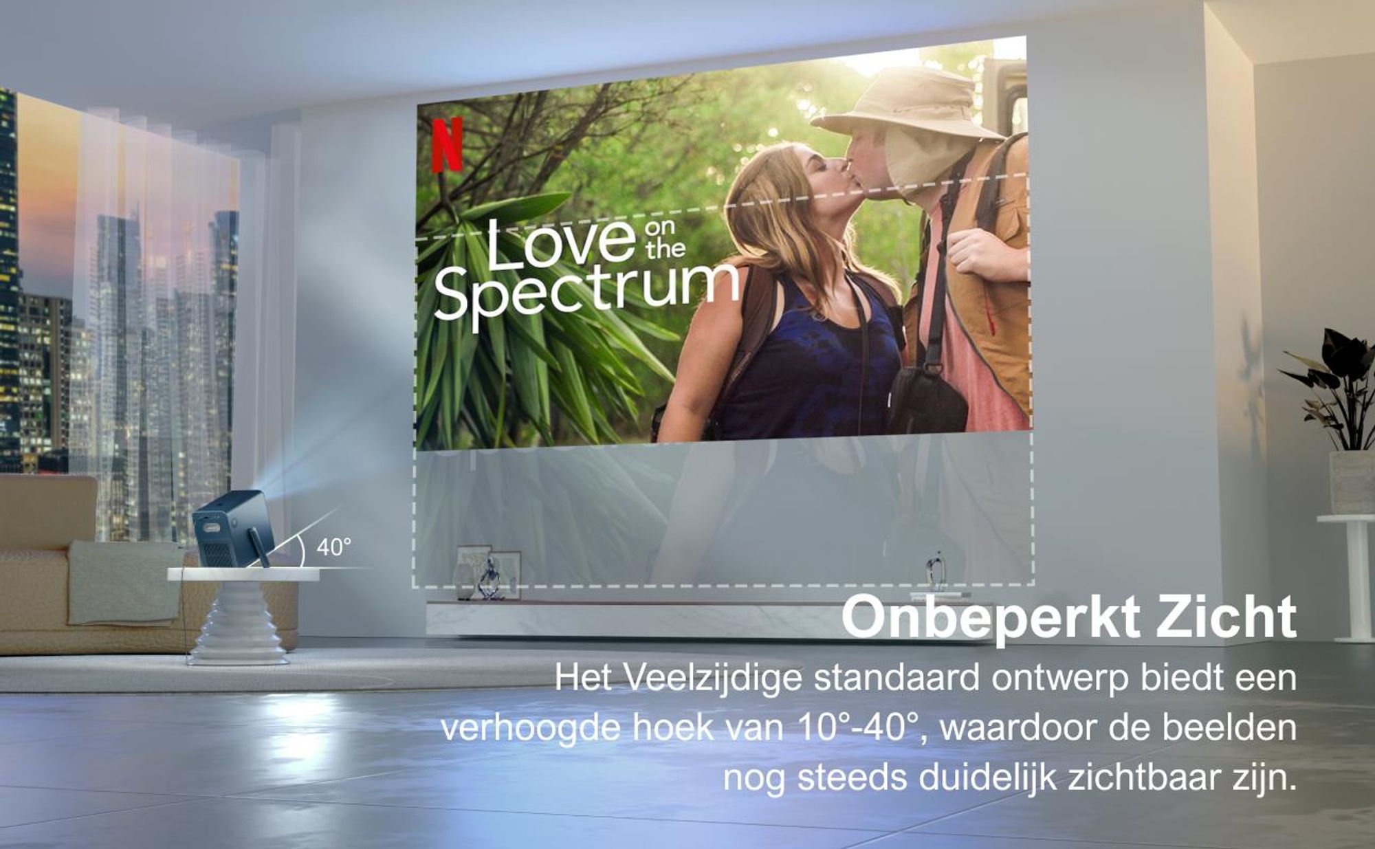 Poseidon E40 beamer, Android TV 11.0 met Netflix, Dolby Audio beamer, contrastverhouding 2000:1, resolutie 1920 x 1080 pixels, ergonomisch handvatontwerp, draagbare projector met native 1080P