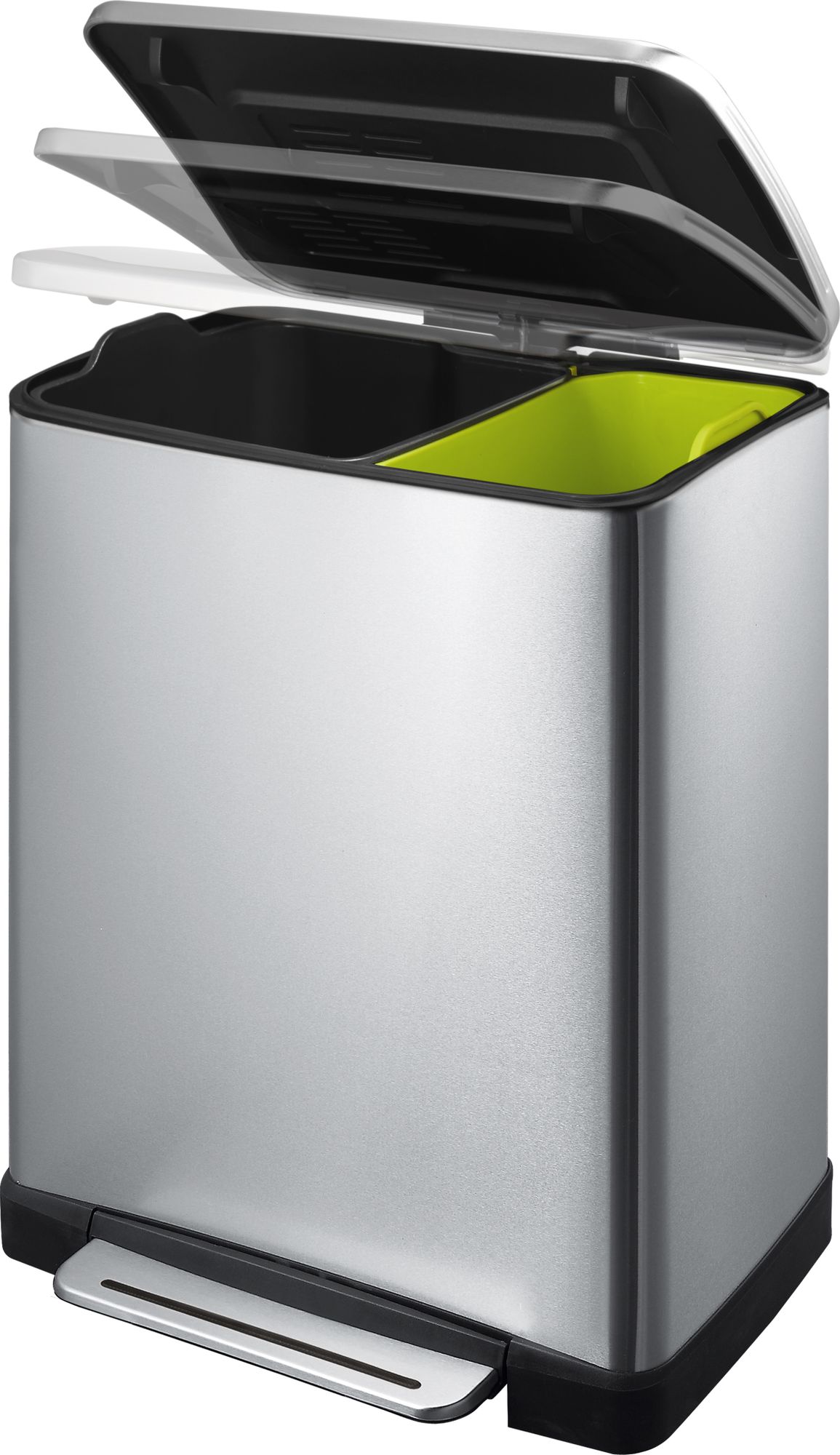 Tritt-Mülleimer rechteckig Recycling, EKO - Matt Edelstahl
