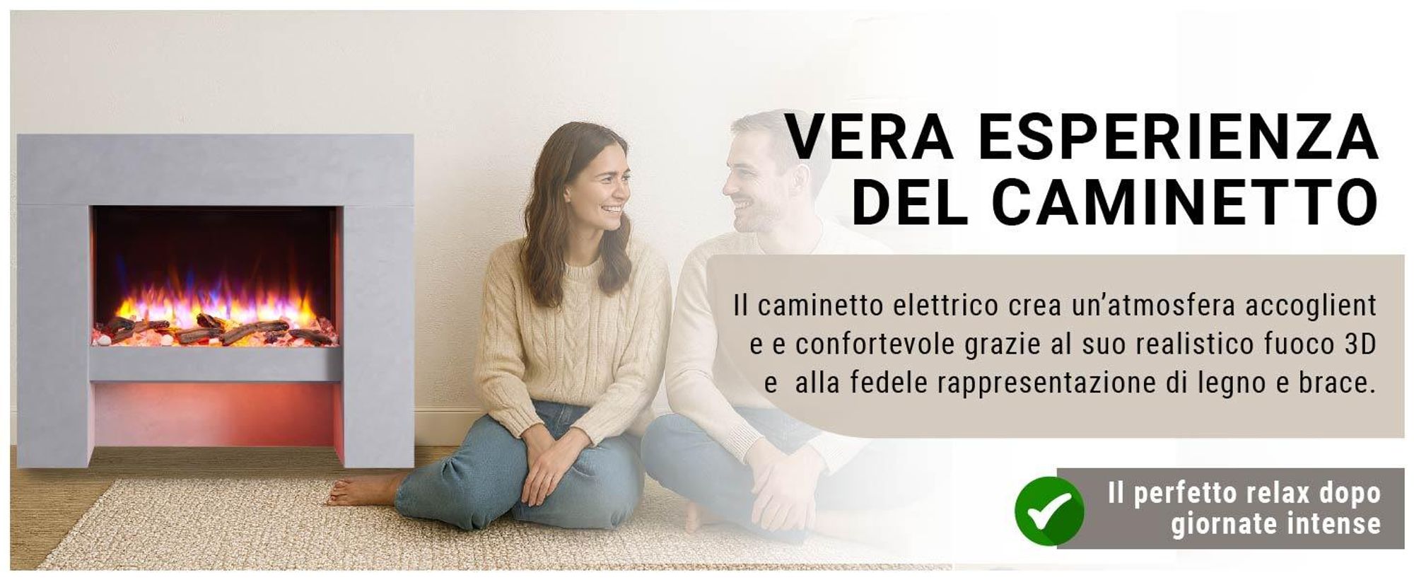 Caminetto elettrico BALDERIA Naran - Caminetto a libera installazione - Colore grigio cemento