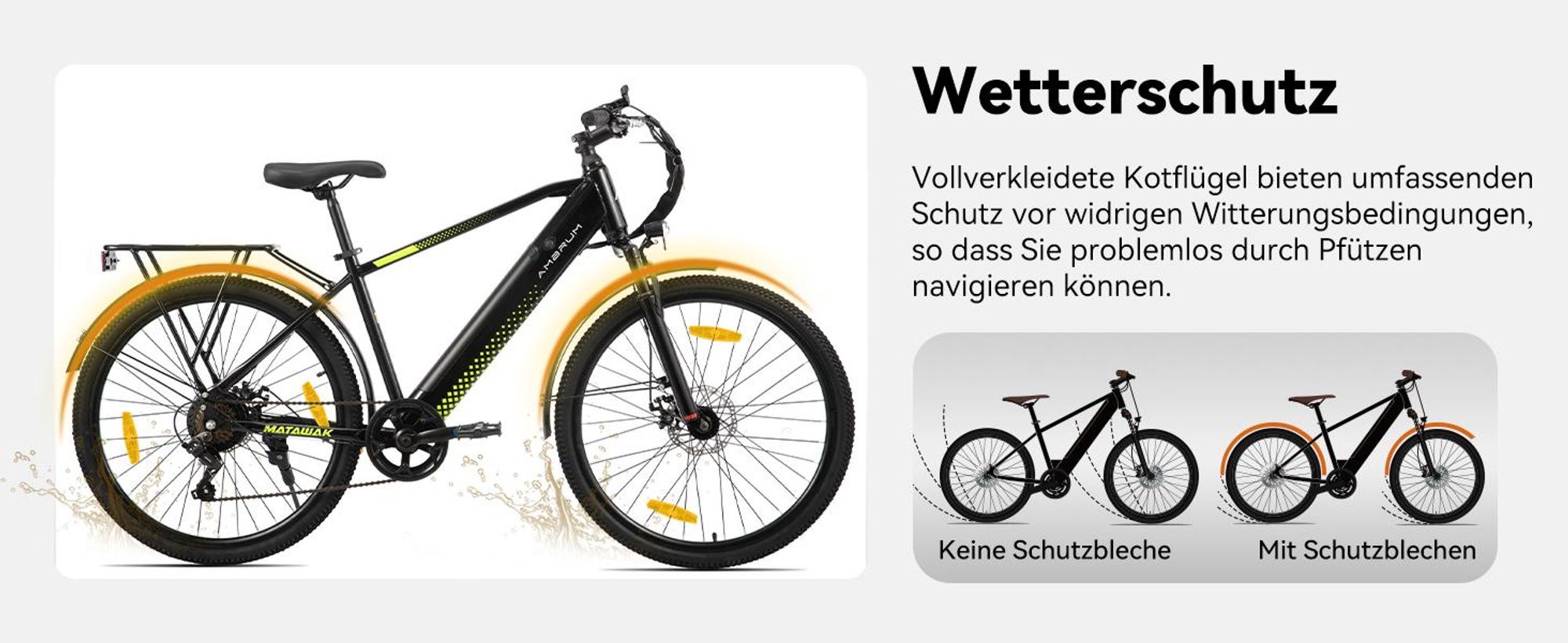 Hiland 26 Zoll-E-Mountainbike, 250W, 7 Gänge, mechanische Scheibenbremse, mit 10,4-Ah-Akku im Rahmen, Schutzblechen und Gepäckträger für Erwachsene