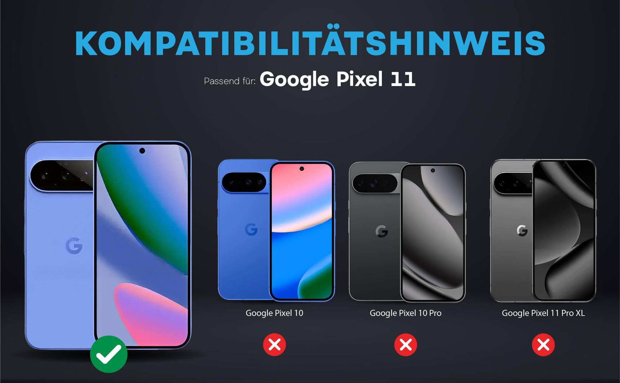 Kompatibilitätshinweise Kameraglas für Google Pixel 11