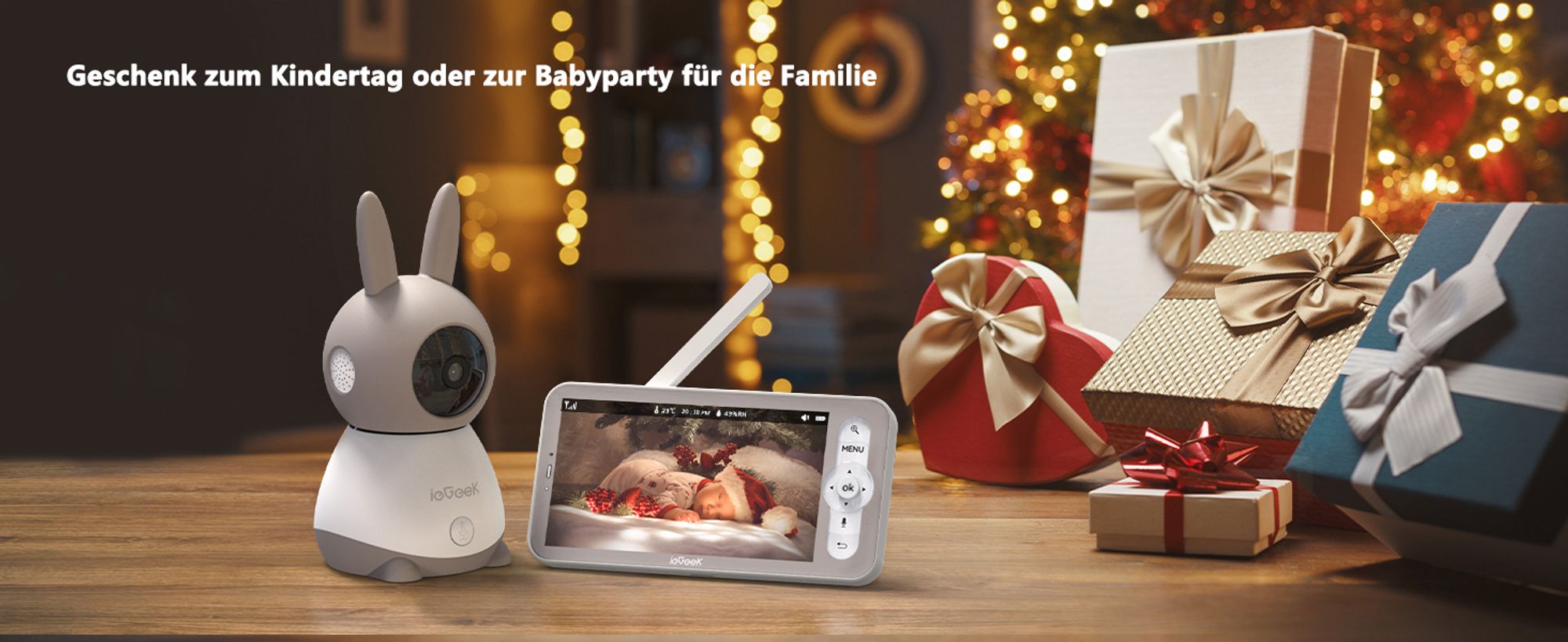 2K-Babyphone mit 2 Kameras PTZ 355°, 5-Zoll-Babyphone mit automatischer Verfolgung, Schreierkennung, Zwei-Wege-Sprache, 32GB