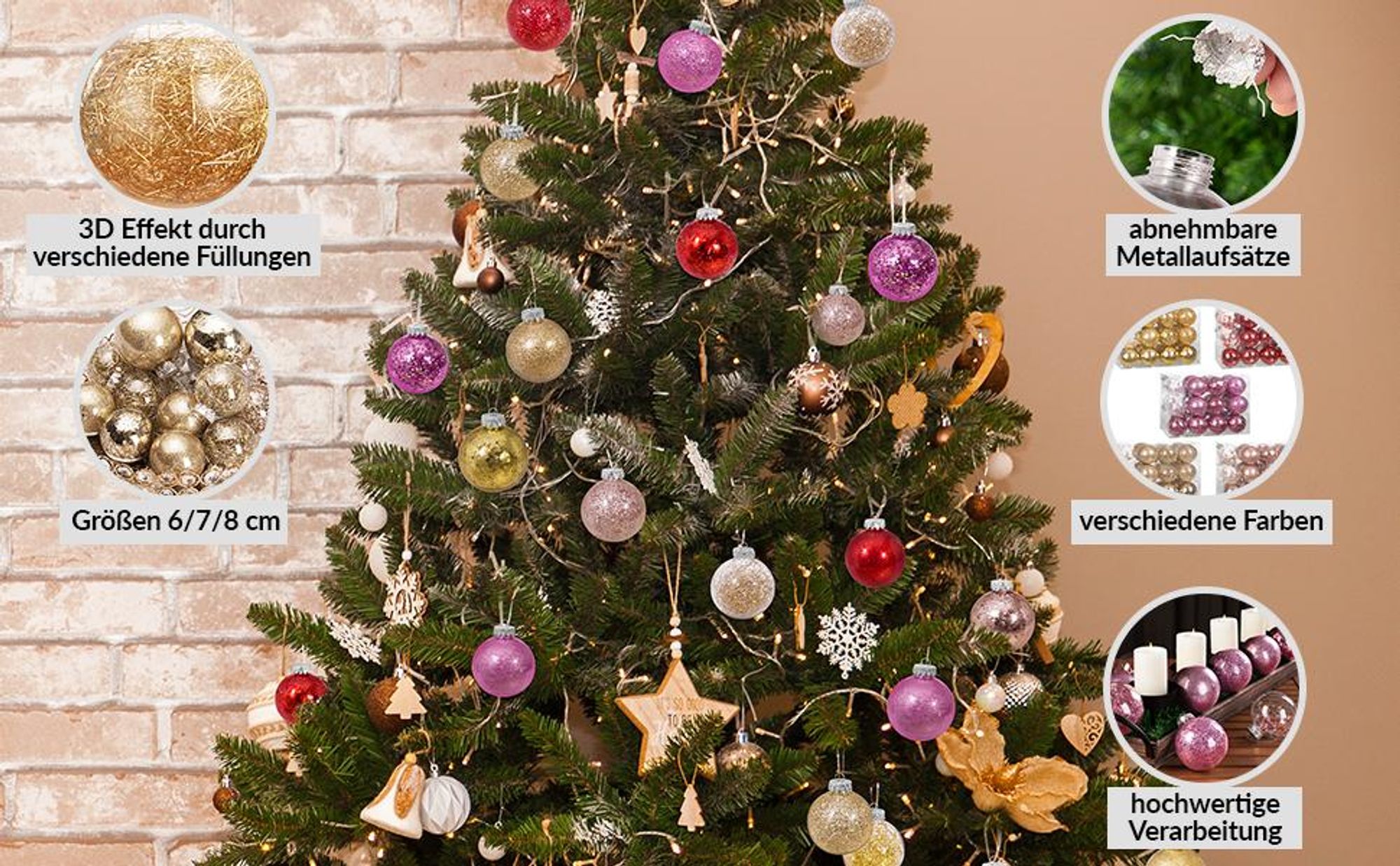 CASARIA® Christbaumkugeln 24tlg Ø6cm Kunststoff individuell befüllbar bruchfest transparent Weihnachtskugeln Christbaumschmuck Weihnachtsdeko rosegold