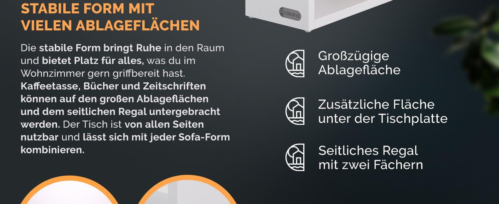 CASARIA Couchtisch mit Stauraum Weiß