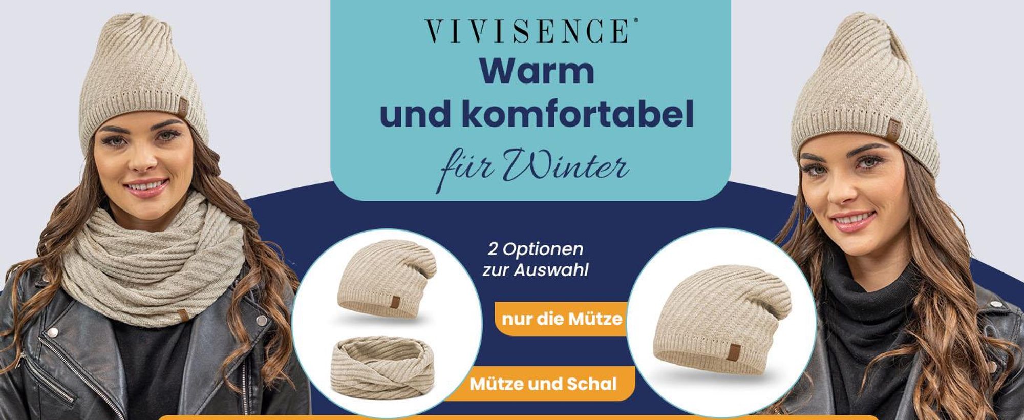 Vivisence damen beanie wintermütze und loop schal set warm kopfbedeckung und halsbedeckung an winter und herbst warm dick, winterset für frauen, hergestellt in der eu, dunkelgrau, einheitsgröße