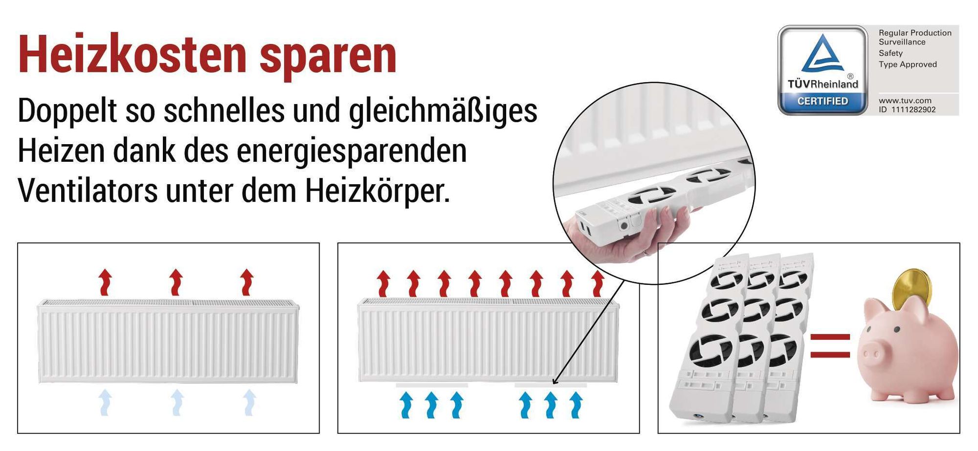 EMOS Heizung-Ventilator zum Sparen von Heizkosten, Starterset TRIO, 3 Stück Heizgebläse inkl. Temperatursensor mit Regler, Ladegerät, Zubehör