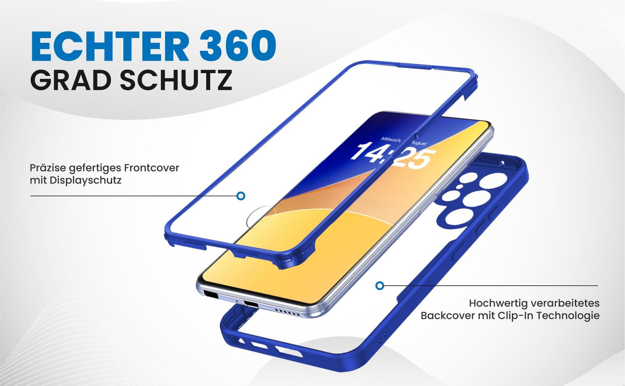 Blaues 360 Grad Case für Samsung Galaxy S22 Ultra mit Schutz von beiden Seiten