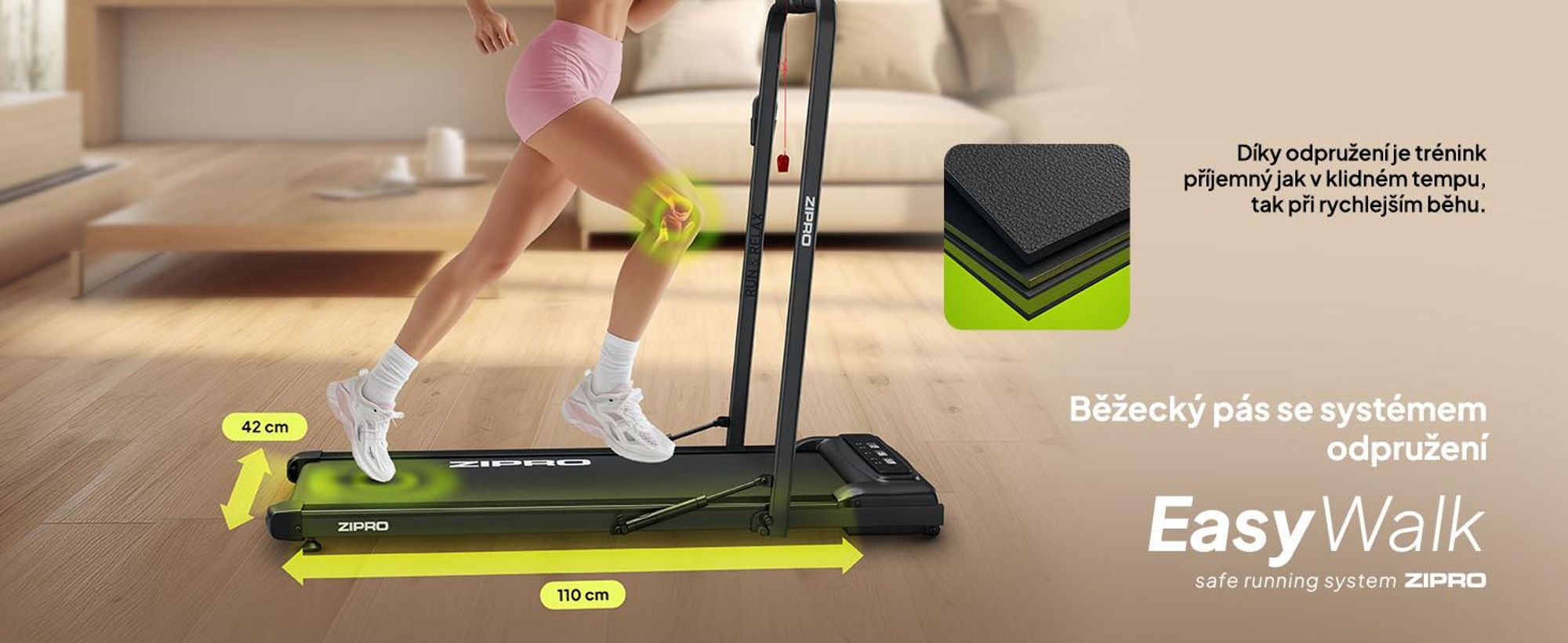 ZIPRO Newlite Sklopný bežecký pás – Walking Pad Podstôlový bežecký pás pre domáce použitie s rýchlosťou až 10 km/h Fitness zariadenie Bluetooth diaľkové ovládanie