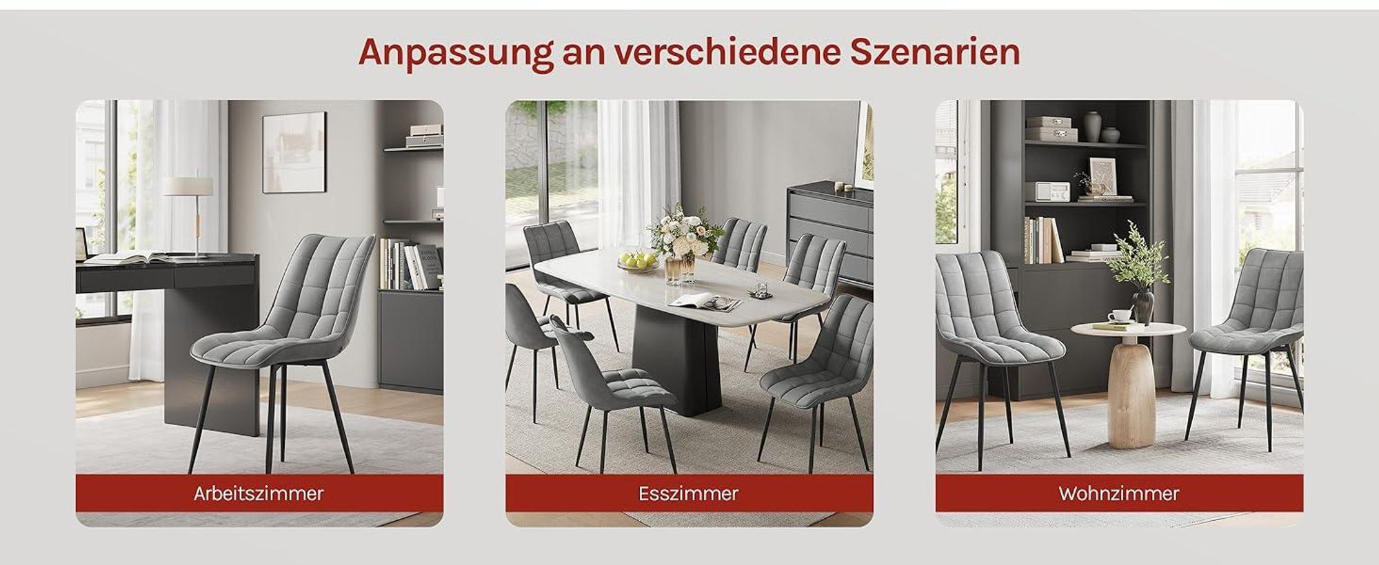 WOLTU Esszimmerstühle 2er-Set, Polsterstuhl mit Rückenlehne, bis 150 kg belastbar, Sitzfläche aus Samt, Metallbeine, Hellgrau