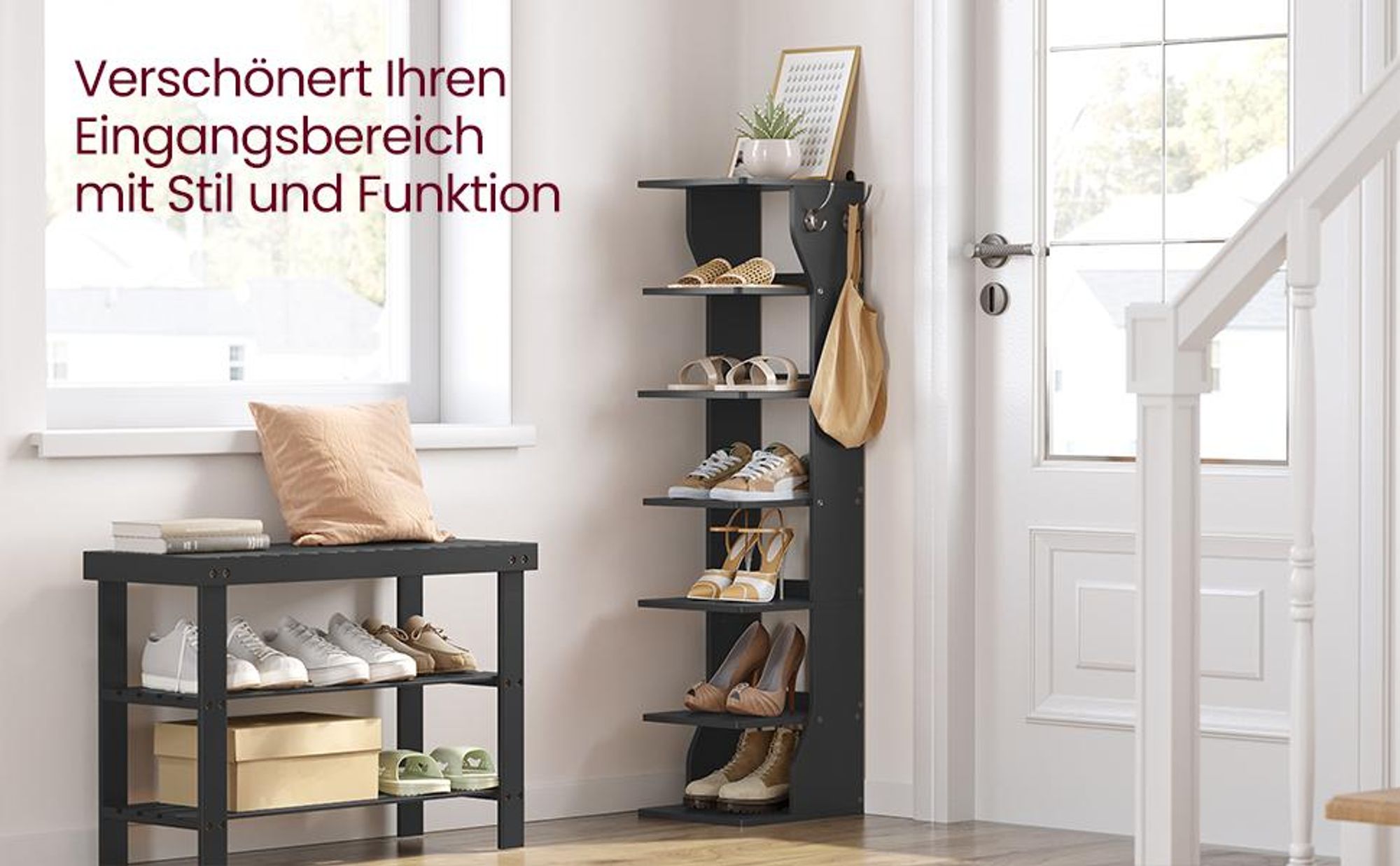 VASAGLE Schuhregal Standregal mit 6 Ebenen Schuhablage schwarz