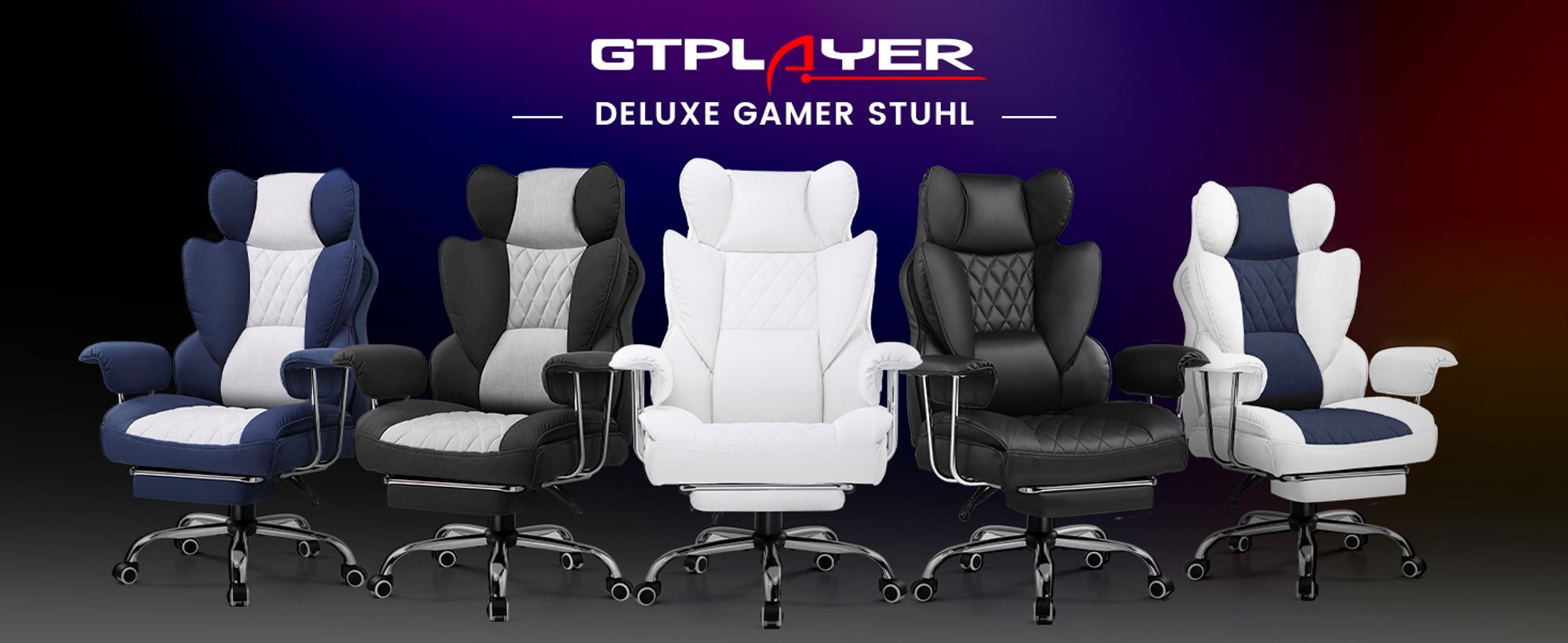 GTPLAYER Gaming Stuhl, Gamer Stuhl, Ergonomischer Bürostuhl mit Fußstütze verstellbare Lenden und Kopfkissen, Gaming Chair Gepolstert, Gaming Sessel