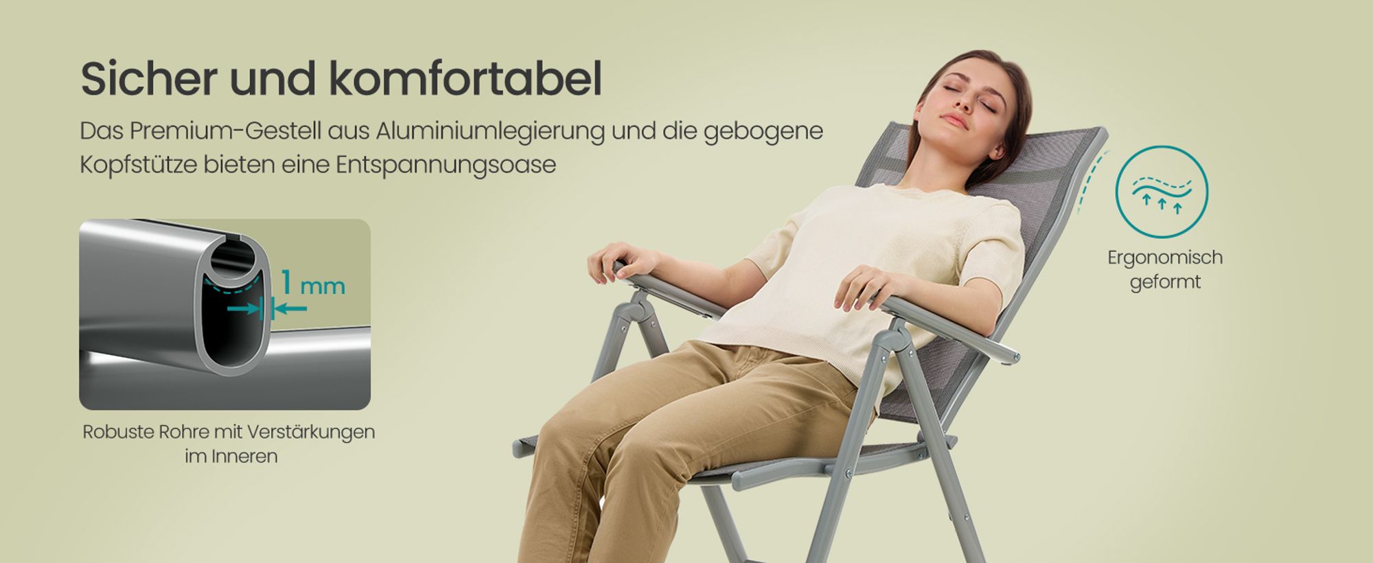 [Stabil & sicher] Das Gestell aus Aluminiumlegierungsrohren mit Verstärkungen im Inneren