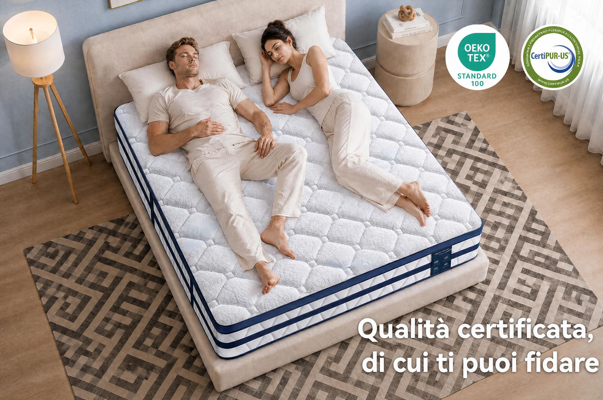 Materasso 160x200, 26 cm di altezza, con topper integrato, materasso a molle insacchettate a 7 zone, livello di supporto H3/H4 – rivestimento premium da 420 g/m²