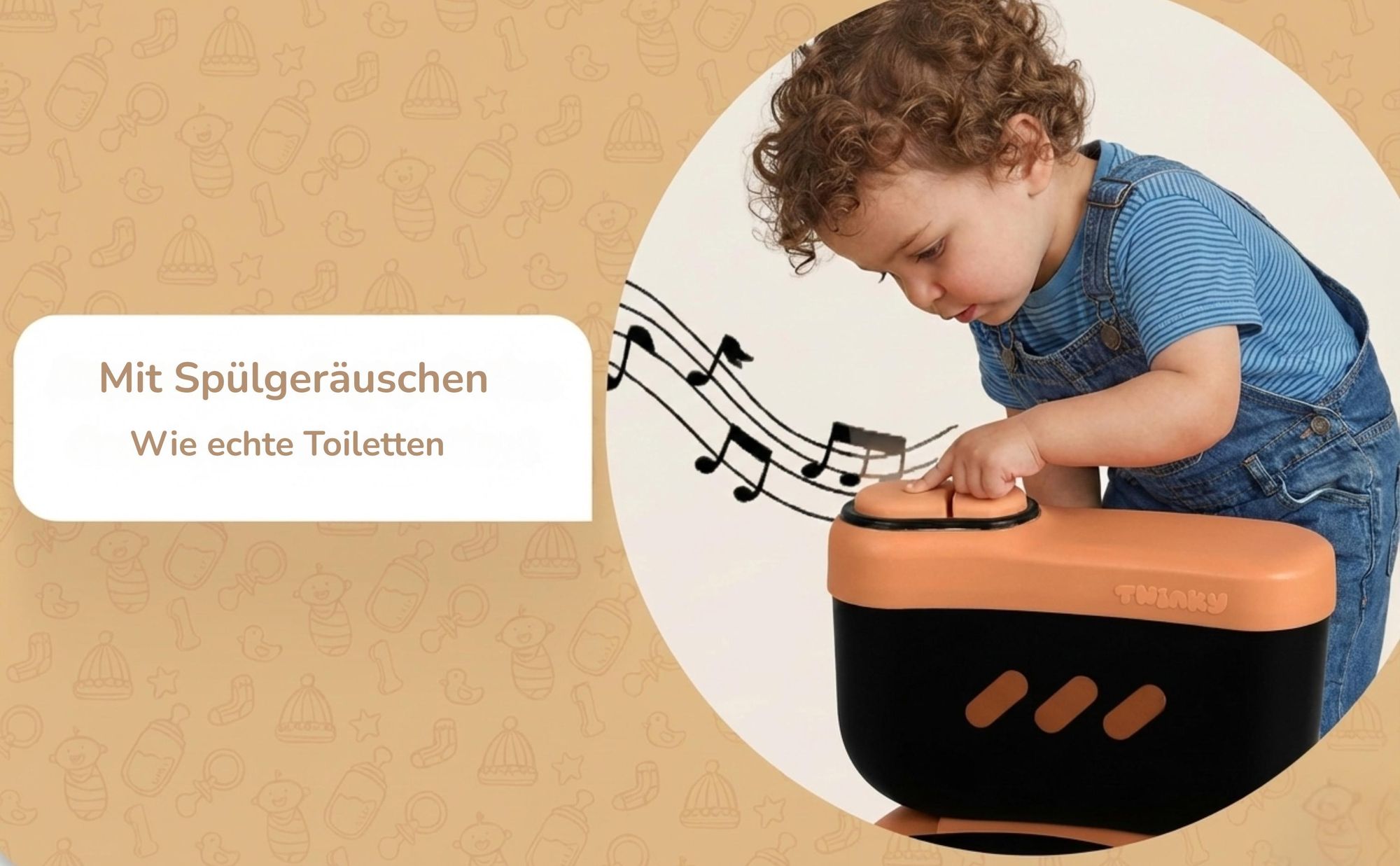 Twinky® Töpfchen für Kinder und Baby – 3-in-1 Toilettentrainer mit Musik- und Spültaste – Toilettensitz mit Deckel und WC-Rollenhalter