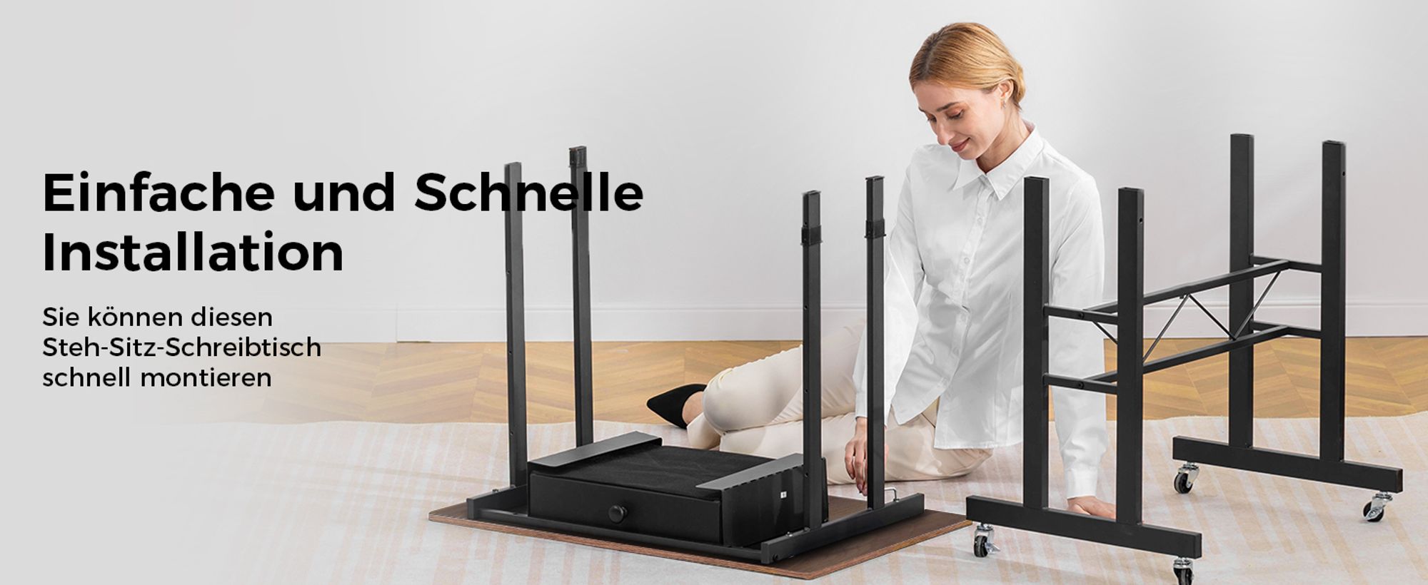 GTPLAYER Höhenverstellbarer Schreibtisch, Computertisch Laptoptisch mit Schubladen,Tisch höhenverstellbar 80 * 50*(73-115) cm Standing Desk mit Rollen
