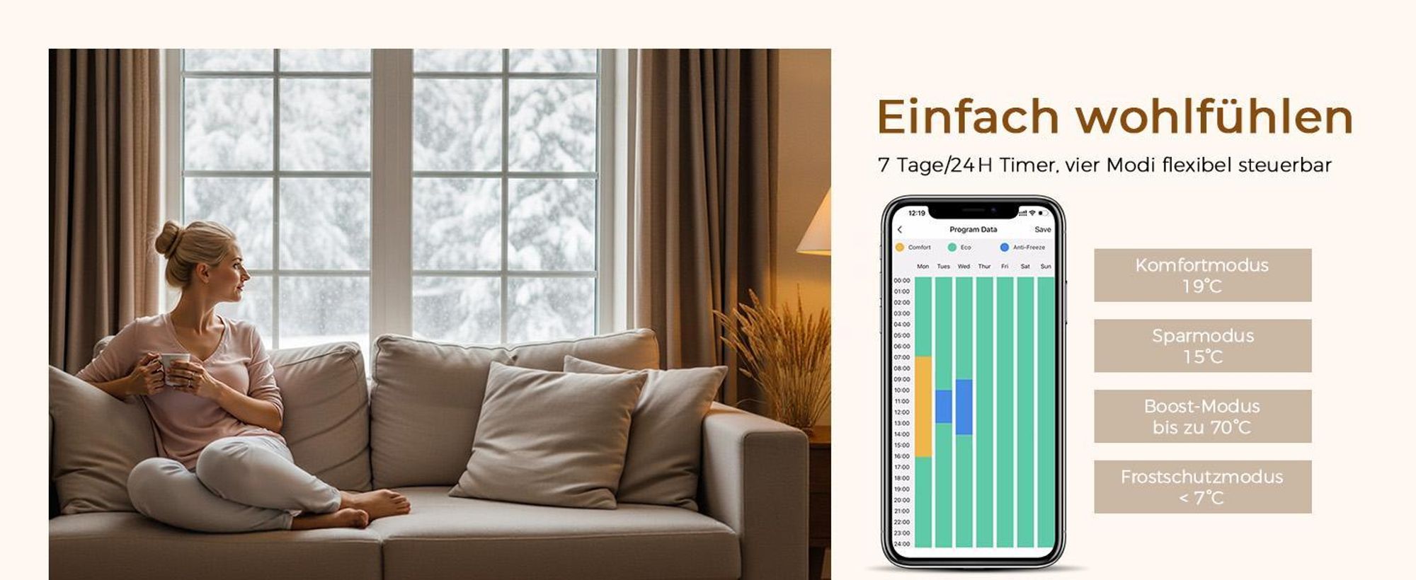 S'AFIELINA 1041×500mm Handtuchheizkörper Elektrisch, Badheizkörper Elektrisch mit Thermostat, WiFi, programmierbarem Timer, LCD-Anzeige, 600 W, Weiß