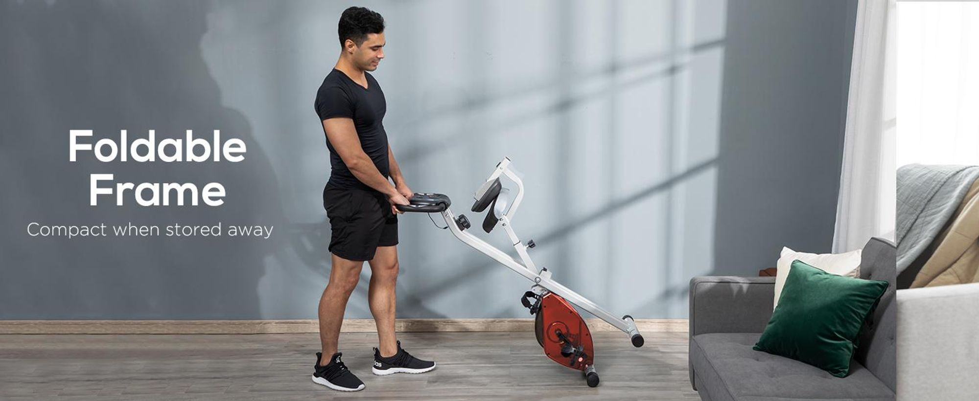 Rower treningowy HOMCOM, składany, magnetyczny, domowy, z monitorem LCD, 8-stopniową regulacją oporu magnetycznego, oszczędzający miejsce rower fitness do domu, czerwony i biały