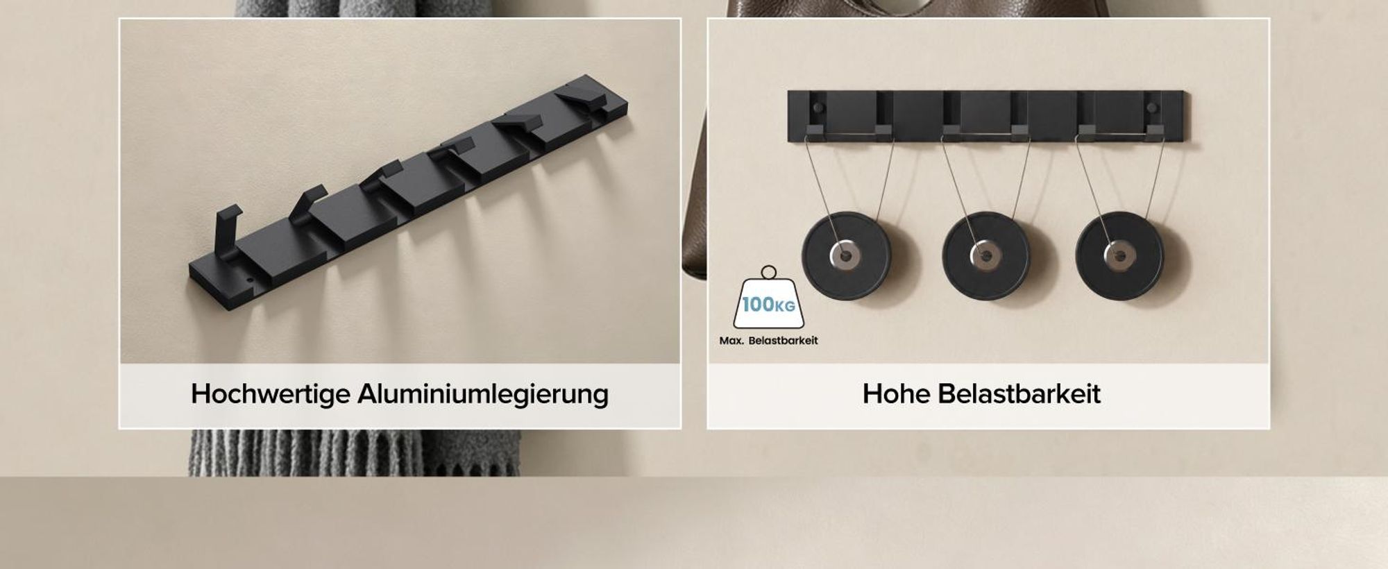 doporro Garderobenhaken Wand Moderne Wandgarderoben aus Aluminium Garderobenleiste klappbar kleiderhaken mit 6 Beweglichen Haken Wandhaken Schwarz