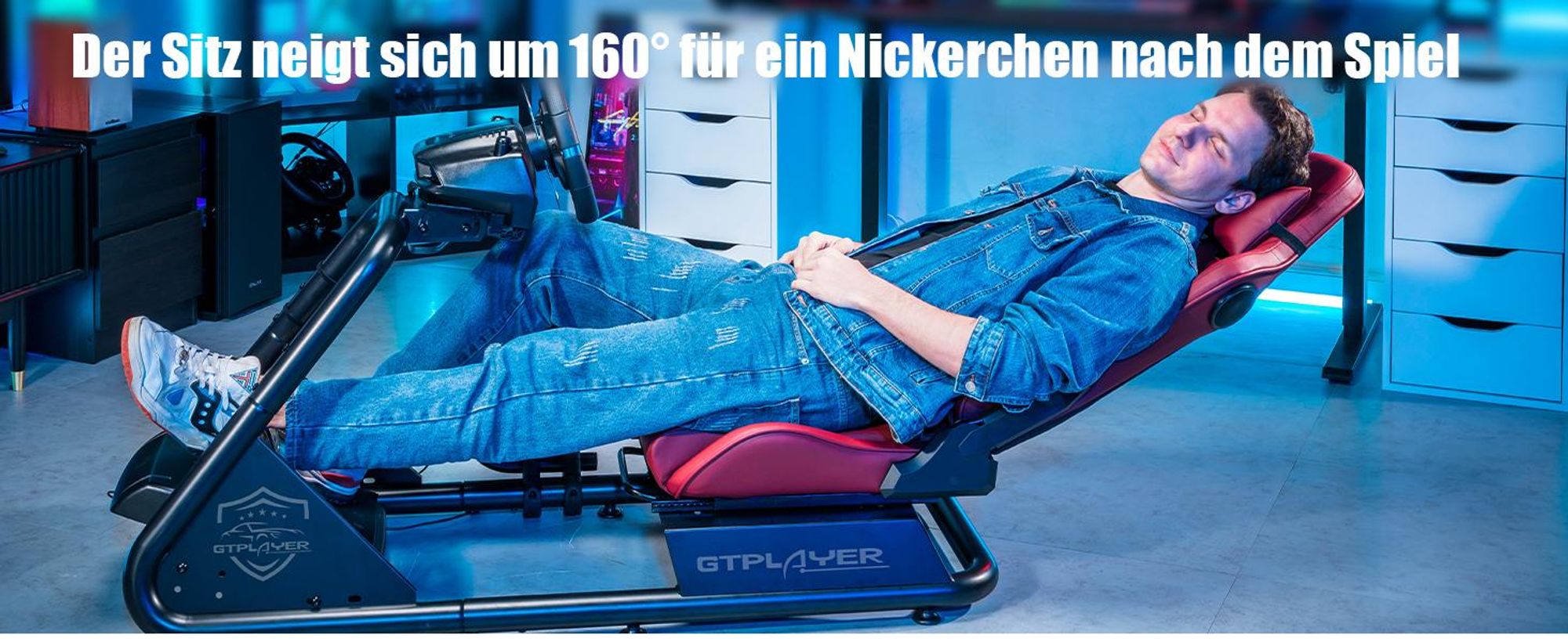 GTPLAYER Simulator Cockpit, SIM racing Cockpit, rennsimulator lenkradständer Gamingstuhl racing wheel stand mit Bluetooth-Lautsprecher und Pedalablage