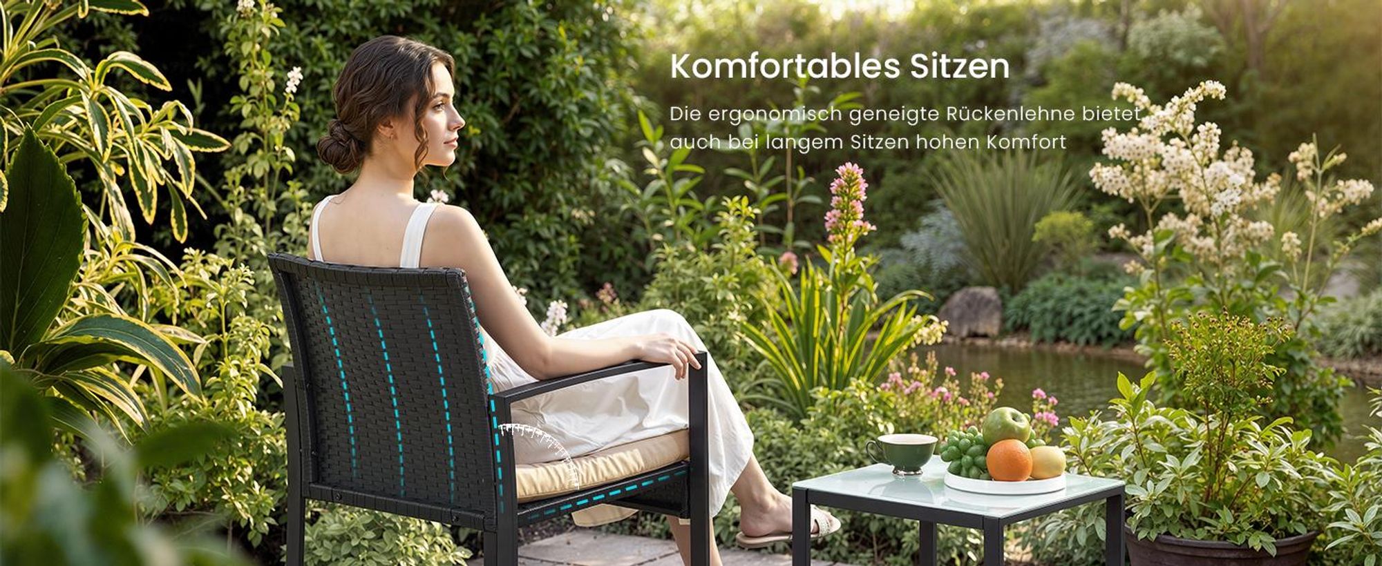SONGMICS Balkonmöbel, aus PE-Polyrattan, Lounge-Set, Tisch und 2 Stühle GGF010M05