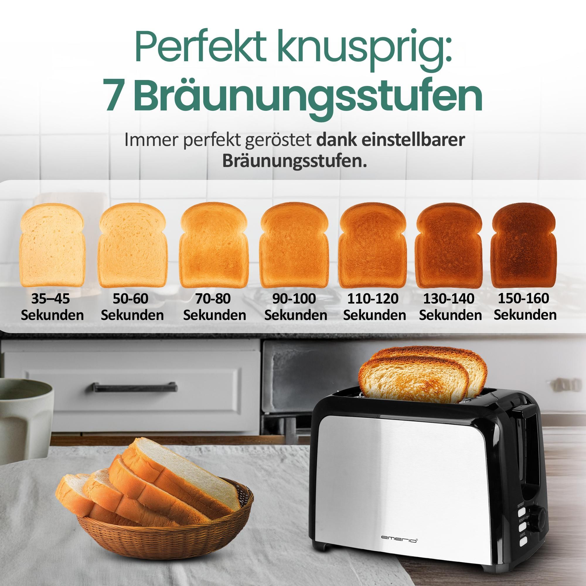 Emerio Toaster – 750 W – 2 Schlitze – Edelstahl – TO-123924 – Silberfarben