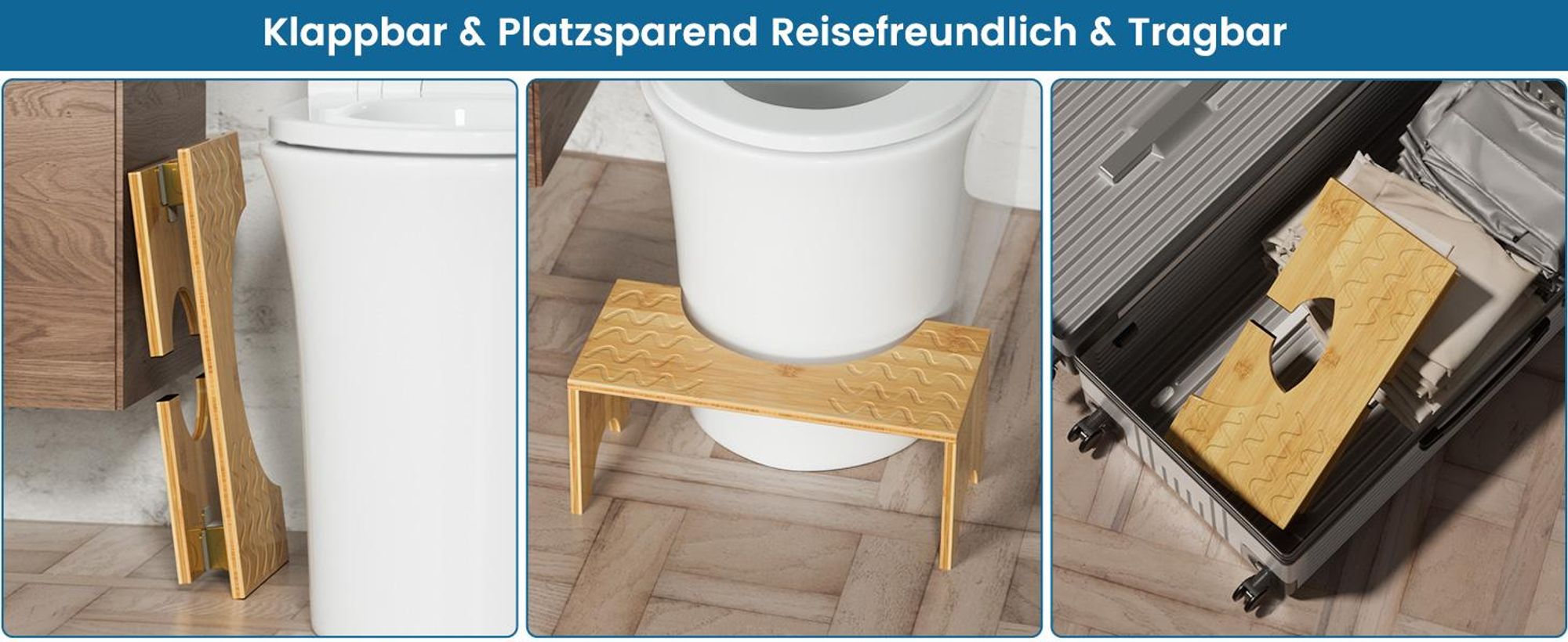 Toilettenhocker, Toilettenstuhl, Fußhocker aus Bambus, Tritthocker, Stuhlgang Unterstützung, Schemel Bad Klohocker Falten Fußbank