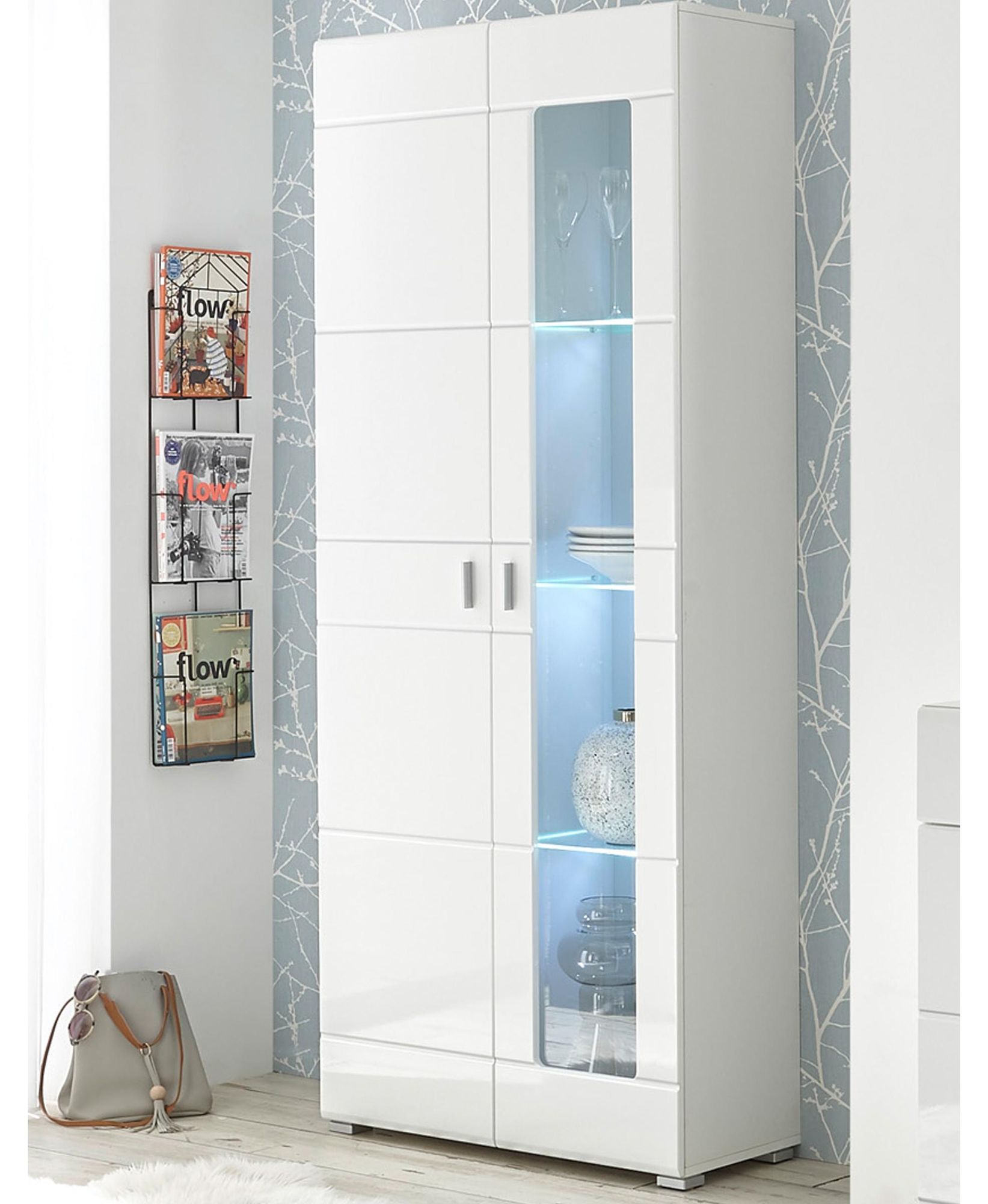 Ella I – Vitrine mit Glasbodenbeleuchtung und Hochglanz-Front