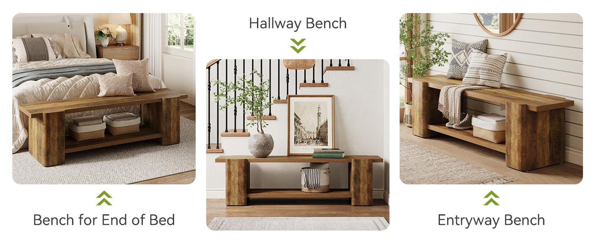 Tribesigns Holz-Eingangsbank, 160 cm lange Fußendebank mit Ablagefach, extra lange Schuhbank im Landhausstil für Eingangsbereich, Esszimmer, Flur