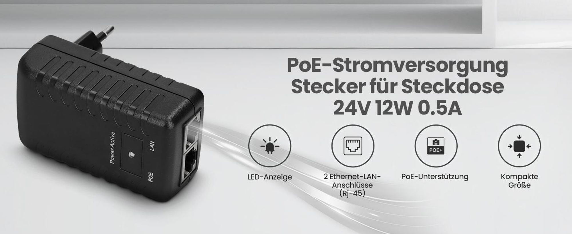 Extralink PoE Injector 24V 0,5A 12W mit 2x RJ45 Ports
