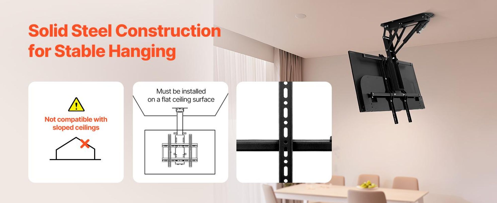 VEVOR Motorisierte Decken-TV-Halterung, TV-Wandhalterung für 32 bis 55 Zoll Fernseher, Elektrisch verstellbare Decken-TV-Halterung, Motorisierte Klapp-TV-Halterung mit maximalem VESA 24 x 16 Zoll, geeignet für Fernseher bis zu 120 lbs, Decken Typ-a, 40 kg