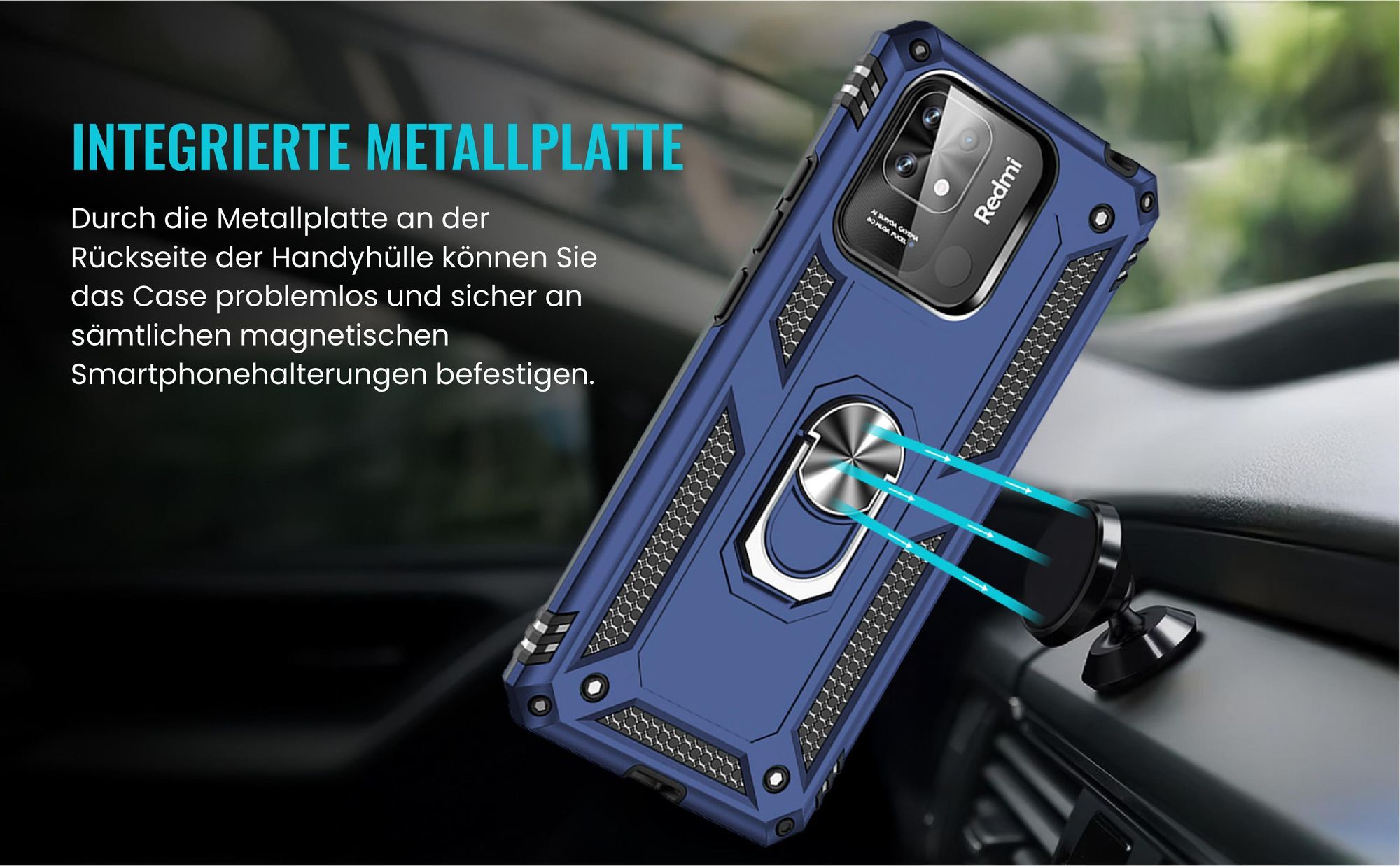 Bumper für Xiaomi Redmi 10C in Blau mit Metallplatte