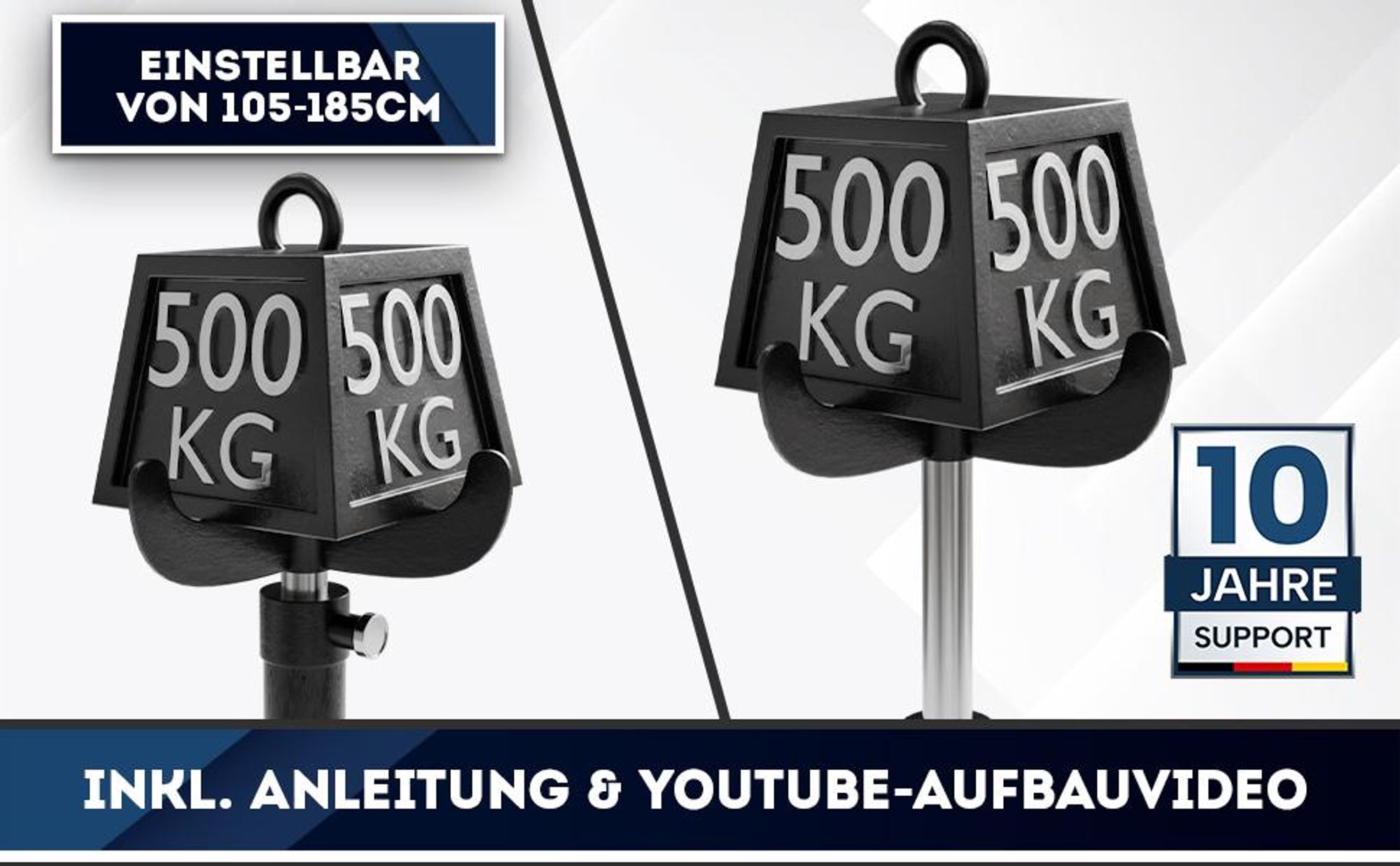 WERKTHOR Getriebeheber 500 kg hydraulisch, höhenverstellbar 113–195 cm, rollbar mit 4 Lenkrollen & Fußpedal, Kfz Motorheber, schwarz