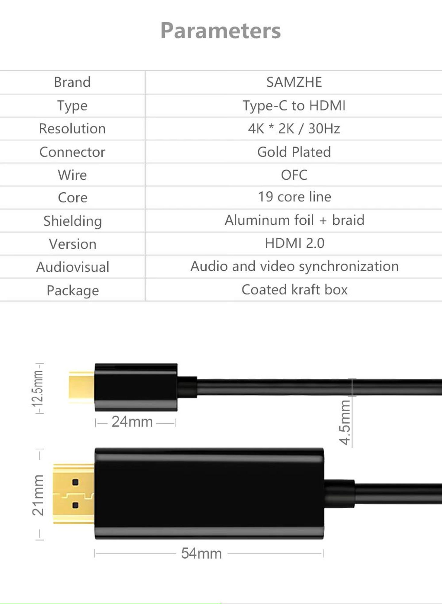USB-C auf HDMI Adapter Kabel 4K 30Hz für MacBook Pro Samsung Huawei TV Beamer