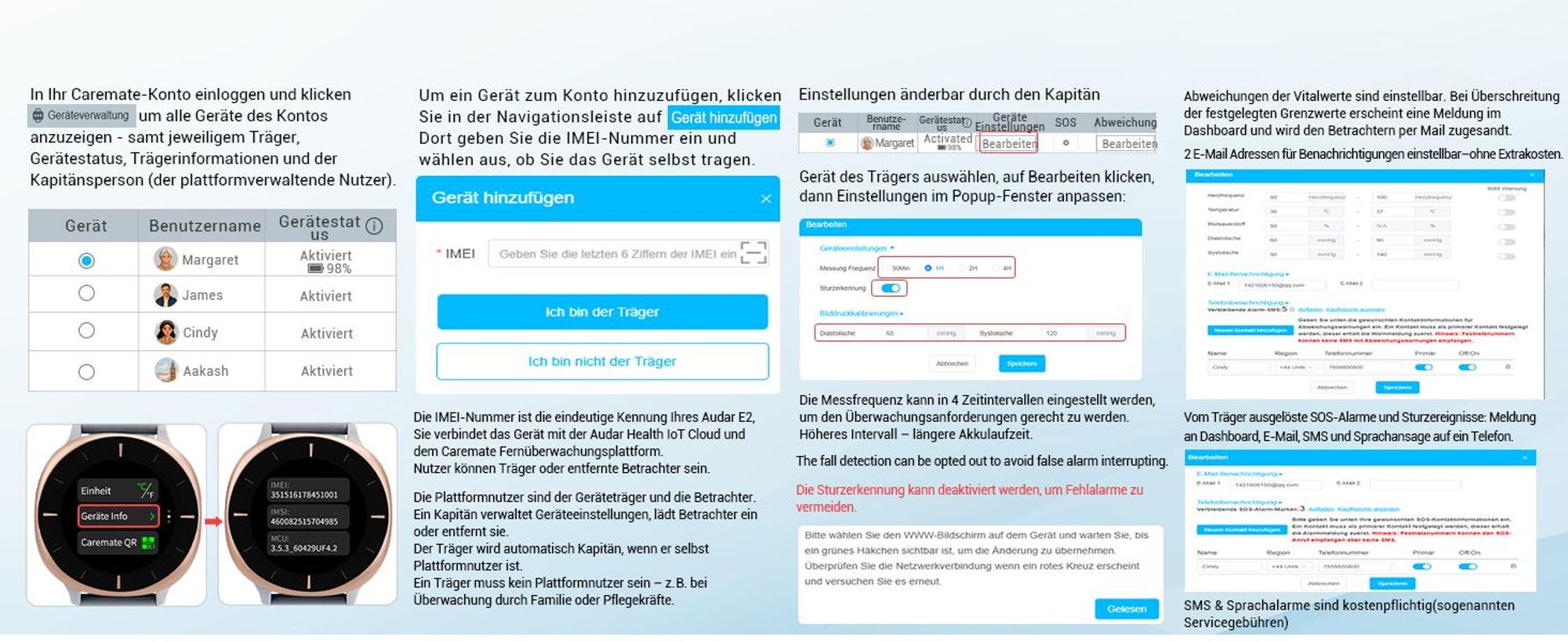 Gesundheitsmonitor Uhr 24/7 Lebenszeichen-Tracker mit Sturzerkennung & SOS-Auslöser - Audar E2