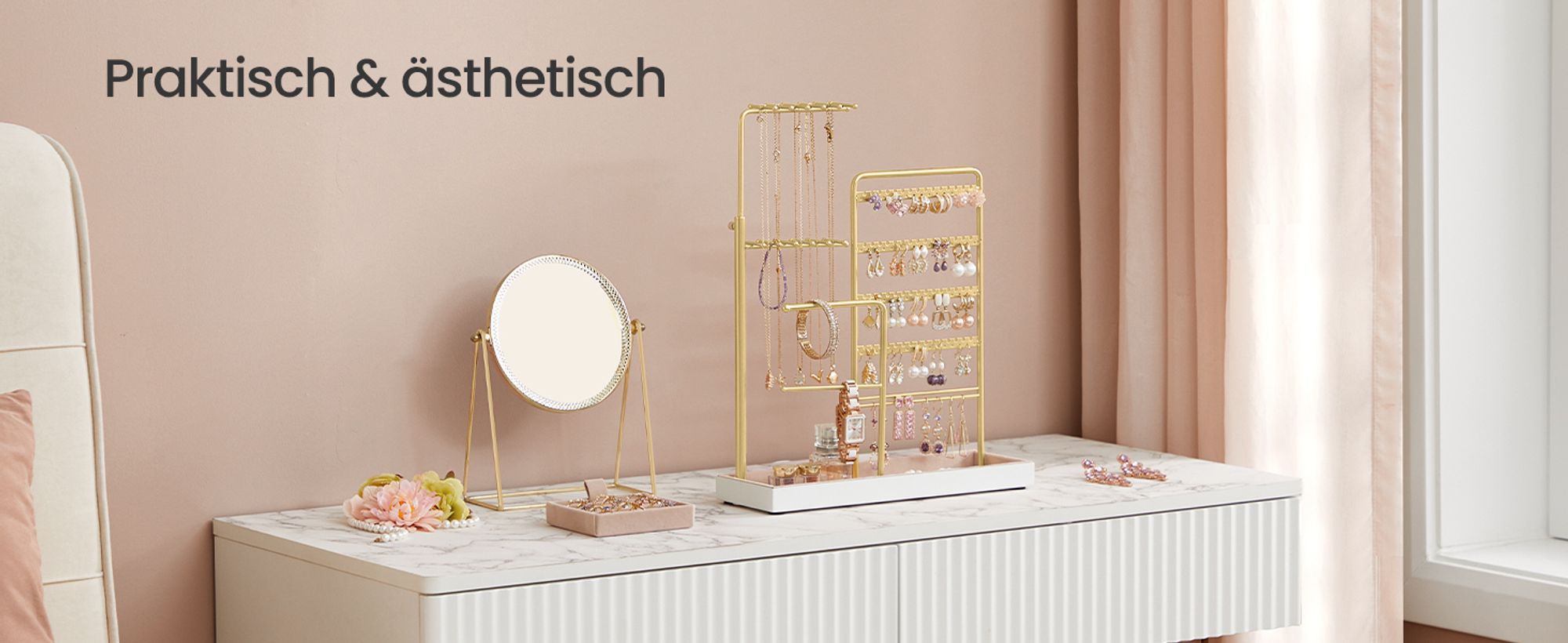 SONGMICS Schmuckständer, Schmuckhalter, Schmucktablett Samt, ausziehbarer Kettenhalter