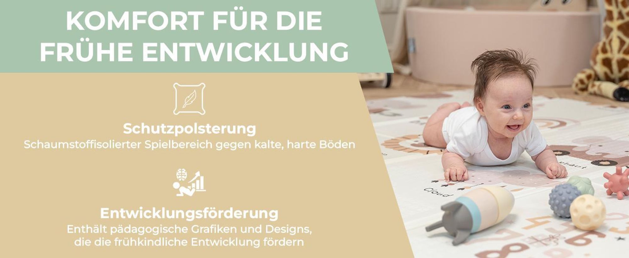 KiddyMoon Spielmatte Babymatte Zweiseitige Krabbelmatte Matte Schaumstoffmatte Für Kinder Kindermatte Kindgerechte Muster Spielplatz Entwicklung Bequemer Ideal Für Drinnen Und Draußen 180X200x1cm, Bra
