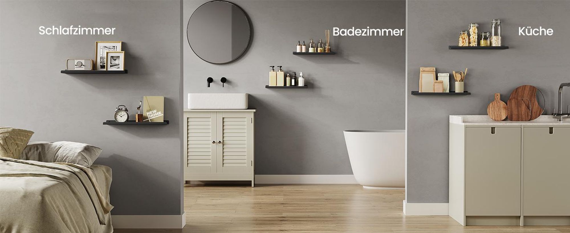 SONGMICS Wandregale aus Metall, 3er Set, Schweberegale, Industrie-Design