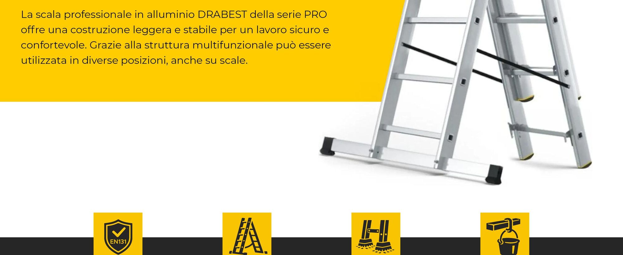 Drabest | Scala Professionale 3 Éléments 3x6 - Alluminio - Charge Max 150 kg - Antiscivolo et Stabile
