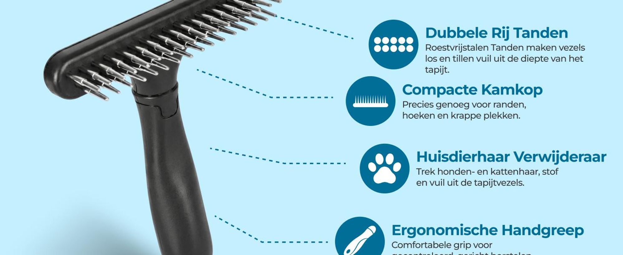 Glissimo - Tapijt Borstel - Vezels losmaken - Ook geschikt voor huisdieren - tapijt herstellen - Geplet tapijt herstellen - Ergonomisch