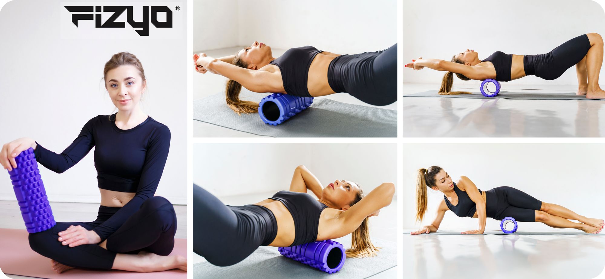Training mit der FIZYO-Massagerolle mit Noppen – eine Person führt entspannende Übungen durch