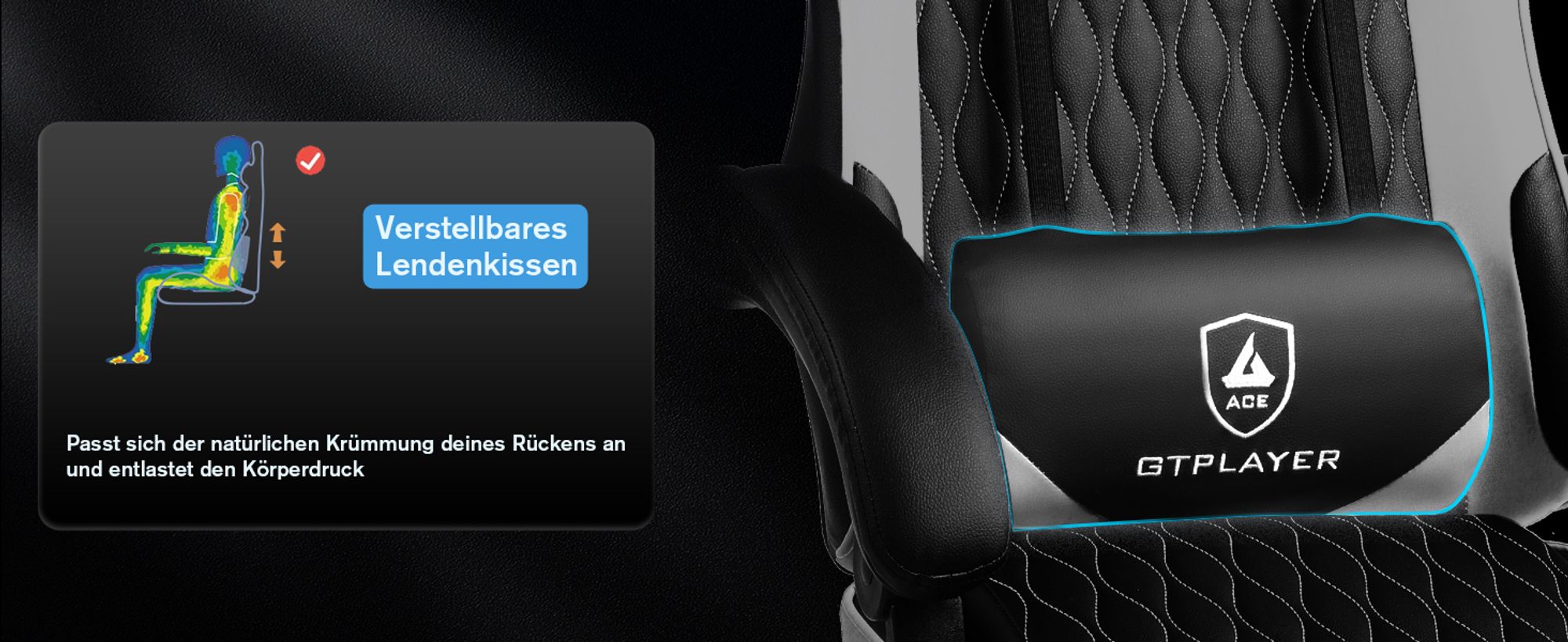 GTPLAYER Gaming-Stuhl Gamer Stuhl, Ergonomischer Bürostuhl mit Fußstütze, Gaming Sessel 150 kg Belastbarkeit, Kopfstütze und Lendenstütze weiß