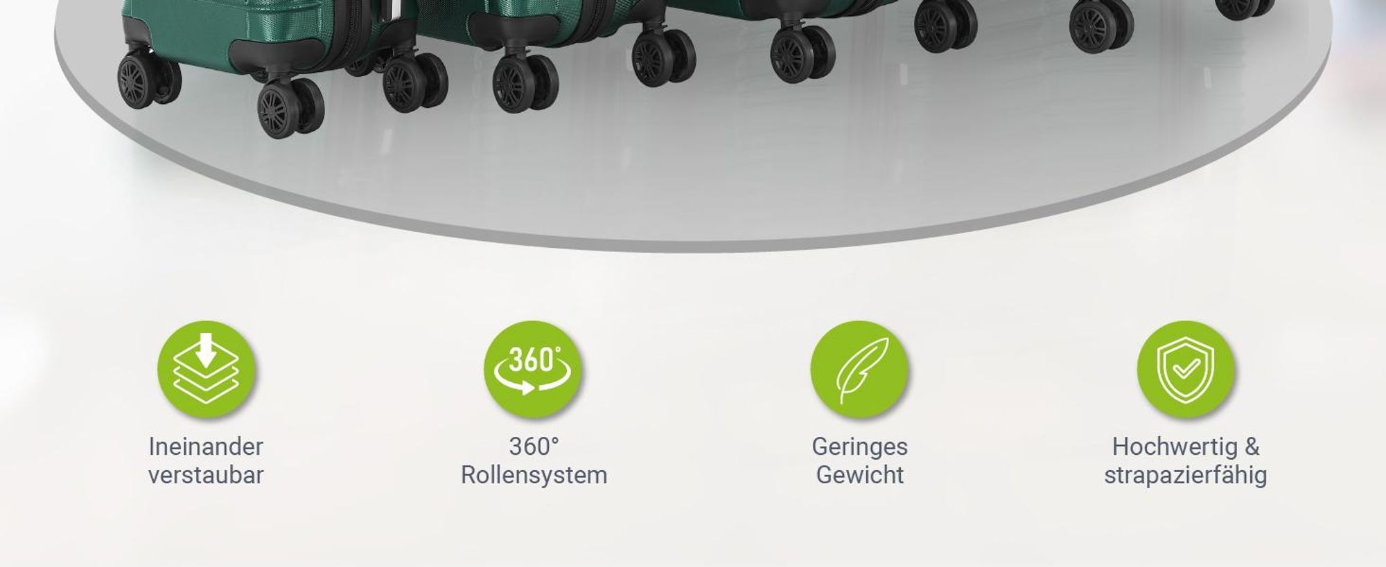 Juskys Hartschale Kofferset Reisekoffer 4 teilig - Zahlenschloss, geräuscharme 360° Rollen groß, Teleskopgriff, leicht - Koffer in Dunkelgrün
