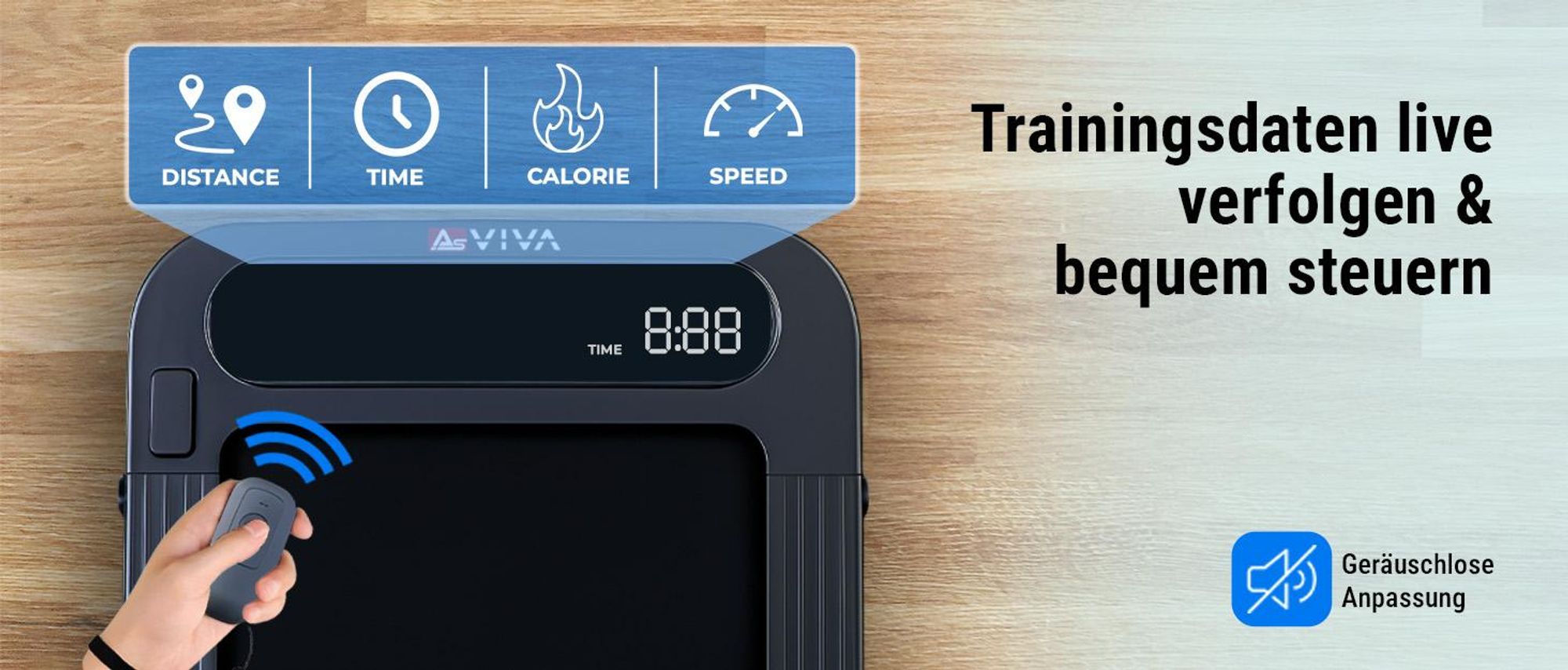 Walking Pad Laufband klappbar AsVIVA T25 Heimtrainer bis 6 km/h mit 5% Steigung leise kompakt für Zuhause & Büro