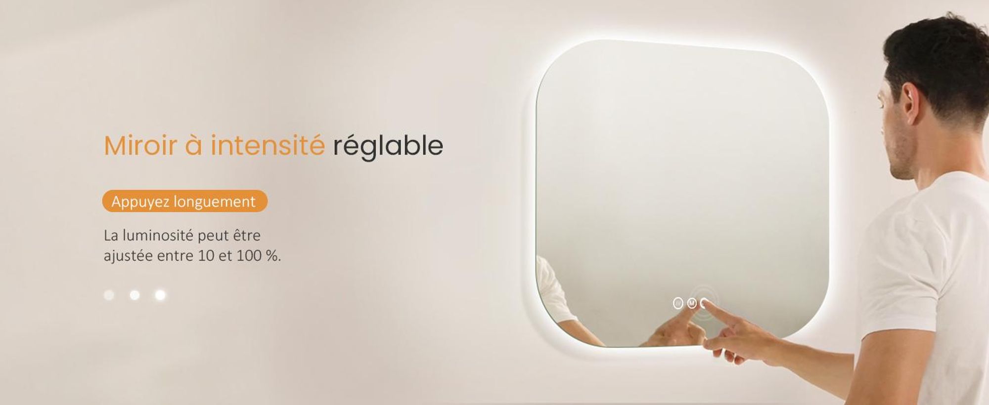 EMKE Miroir de salle de bain LED 50 x 50 cm Miroir de salle de bain avec antibuée, 3 couleurs de lumière Miroir de salle de bain avec interrupteur tactile, miroir mural à intensité variable avec fonction mémoire