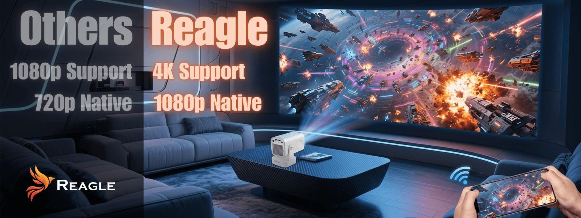 MINI TRAGBARER PROJEKTOR ROTIERENDE LED 4K FULL HD ANDROID 14 SMART WIFI, 180°, Wifi6 Bluetooth