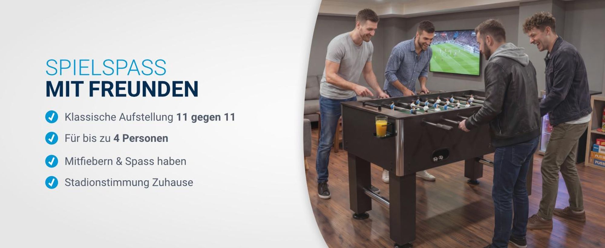 ArtSport Tischkicker Wuzzler – Kickertisch inkl. 2 Bälle mit Getränkehalter – Kicker – Tischfußball – Fußballtisch - Kickerkasten
