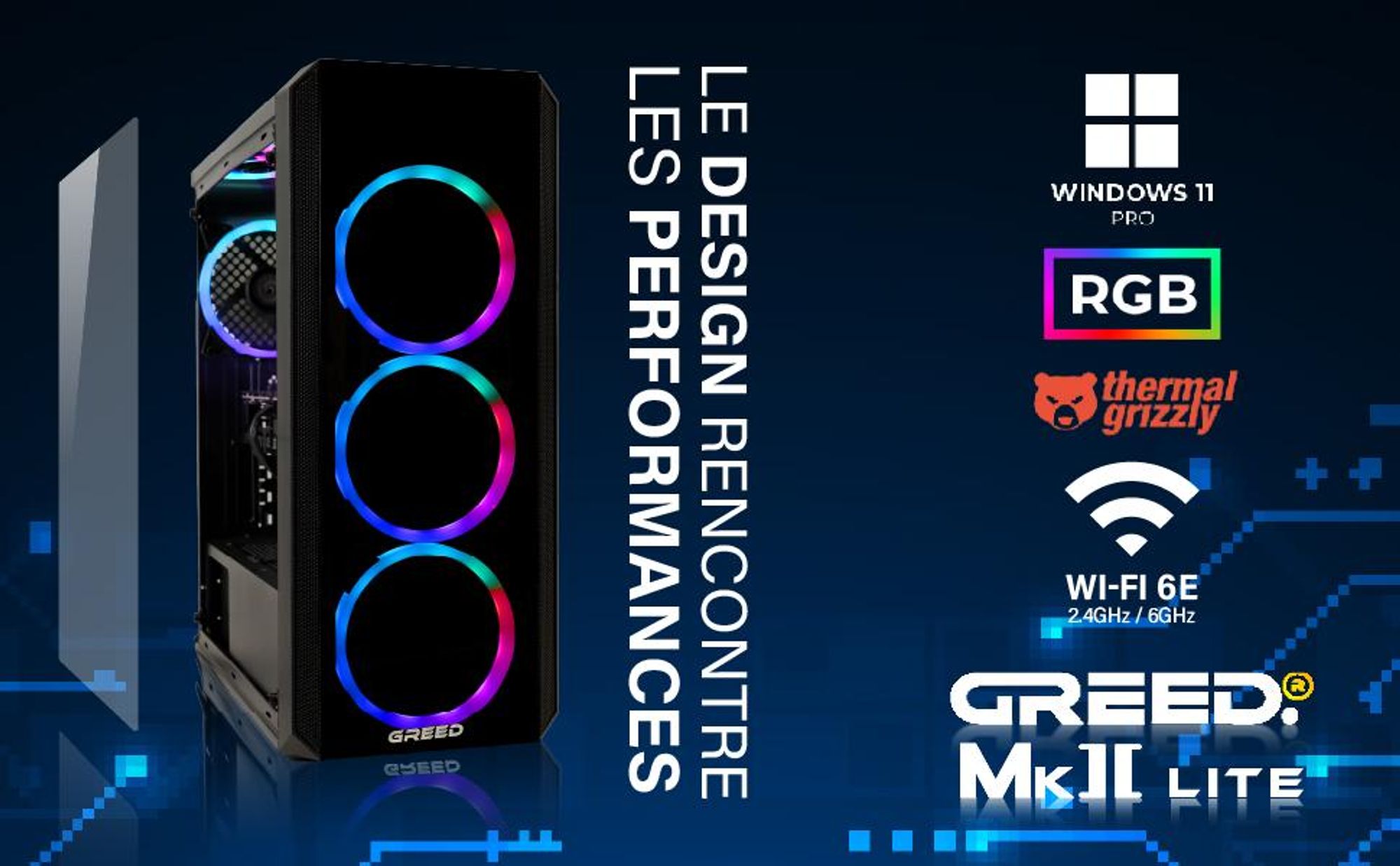 Greed® MK2 Lite - PC Gamer - AMD Ryzen 5 4600G - Radeon Vega 7 - Ordinateur avec Raytracing - 4,2 GHz - 16 Go DDR4 - 512 Go SSD - WiFi + Win 11 Pro