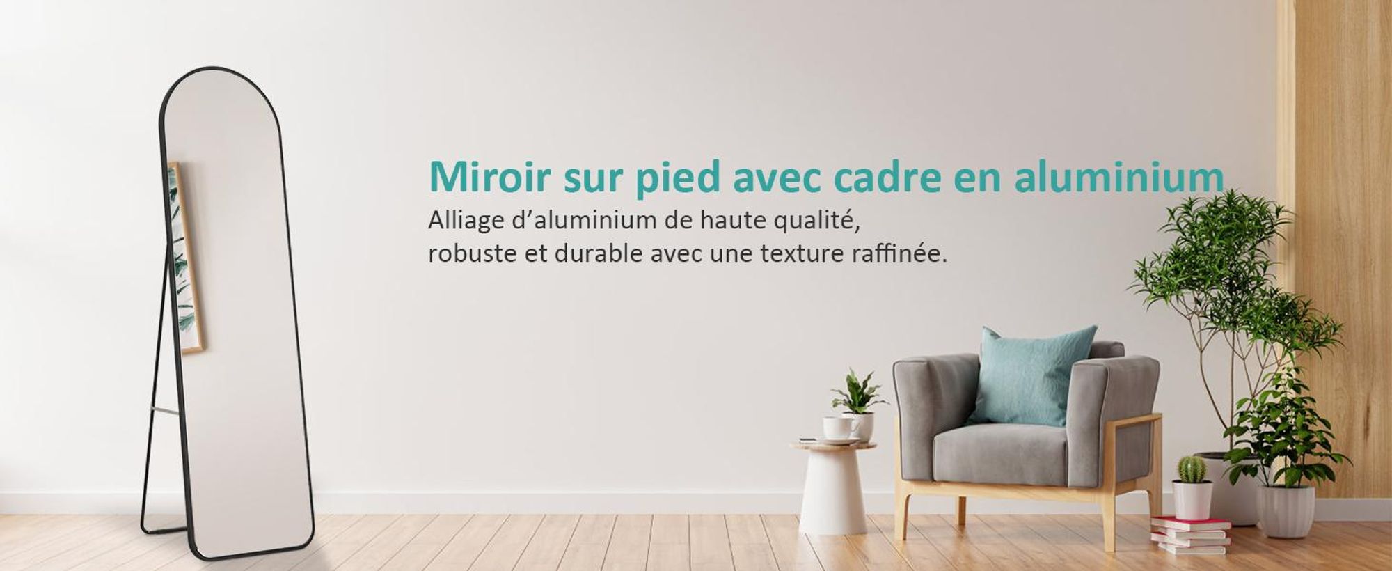 EMKE Miroir sur pied 140x40cm Miroir corps entier Noir Cadre aluminium Miroir bombé Miroir d'habillage avec film à fenêtre anti-explosion