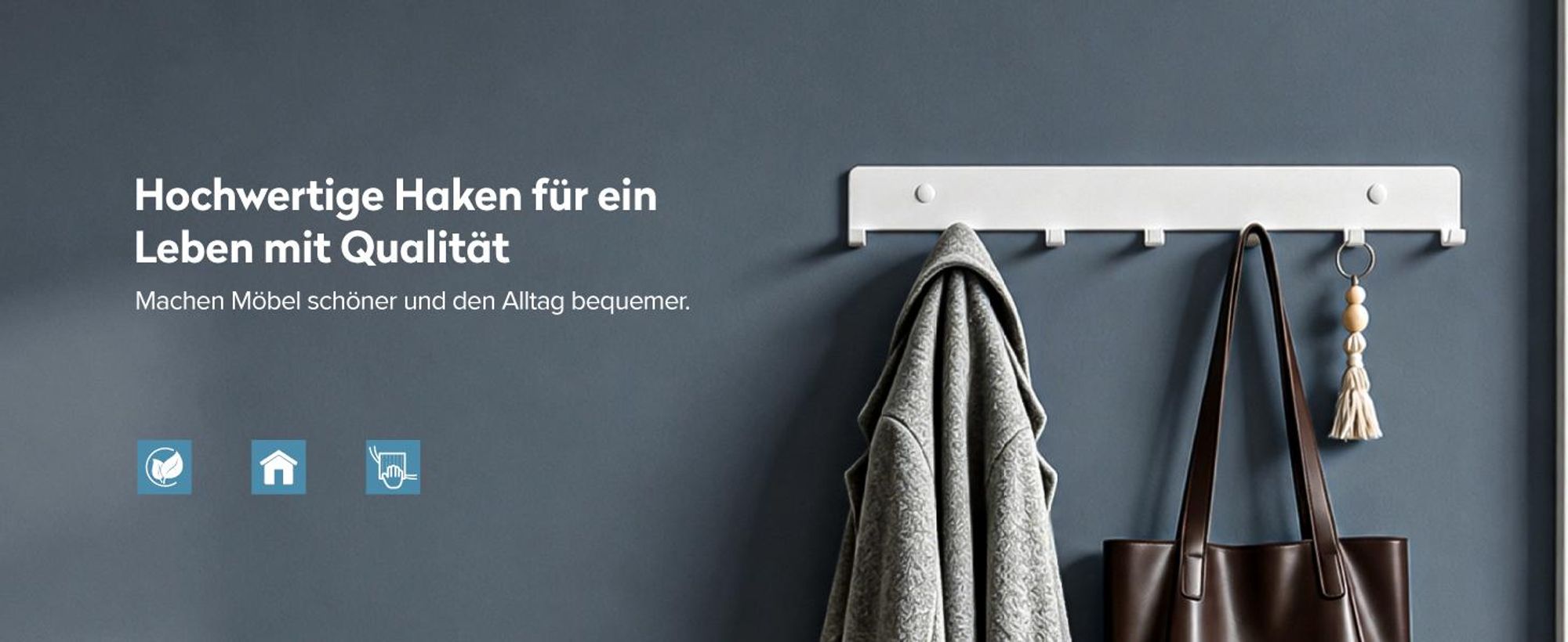 doporro Garderobenleiste mit 7 Haken, Wandgarderobe mit Garderobenhaken, Wandhaken, für Flur, Bad und Küche, weiß, Stalo-17